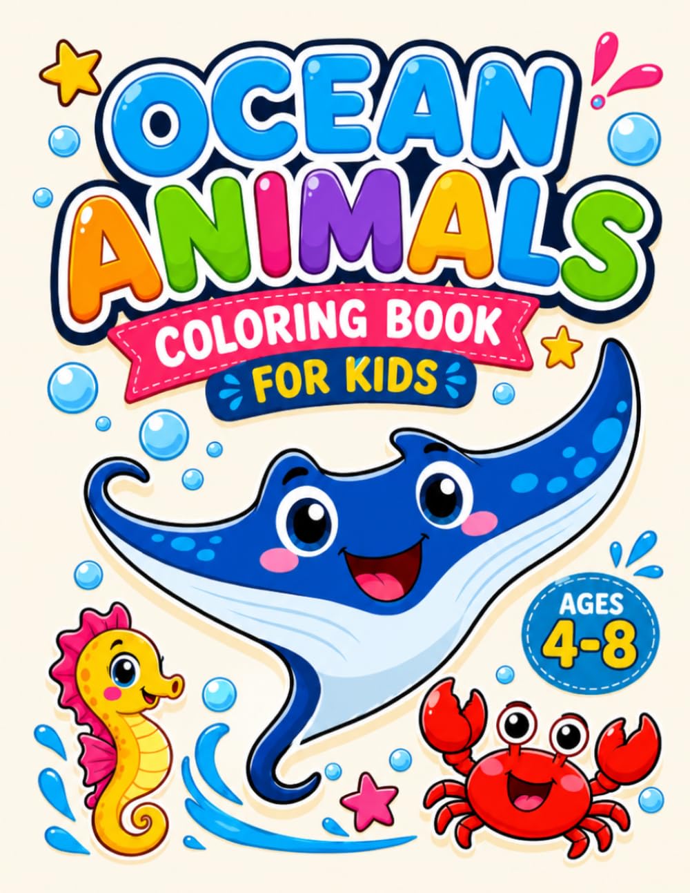 Ocean Animals Coloring Book: 80 Bold & Easy Sea Creatures and Under the Sea Coloring Pages for Kids