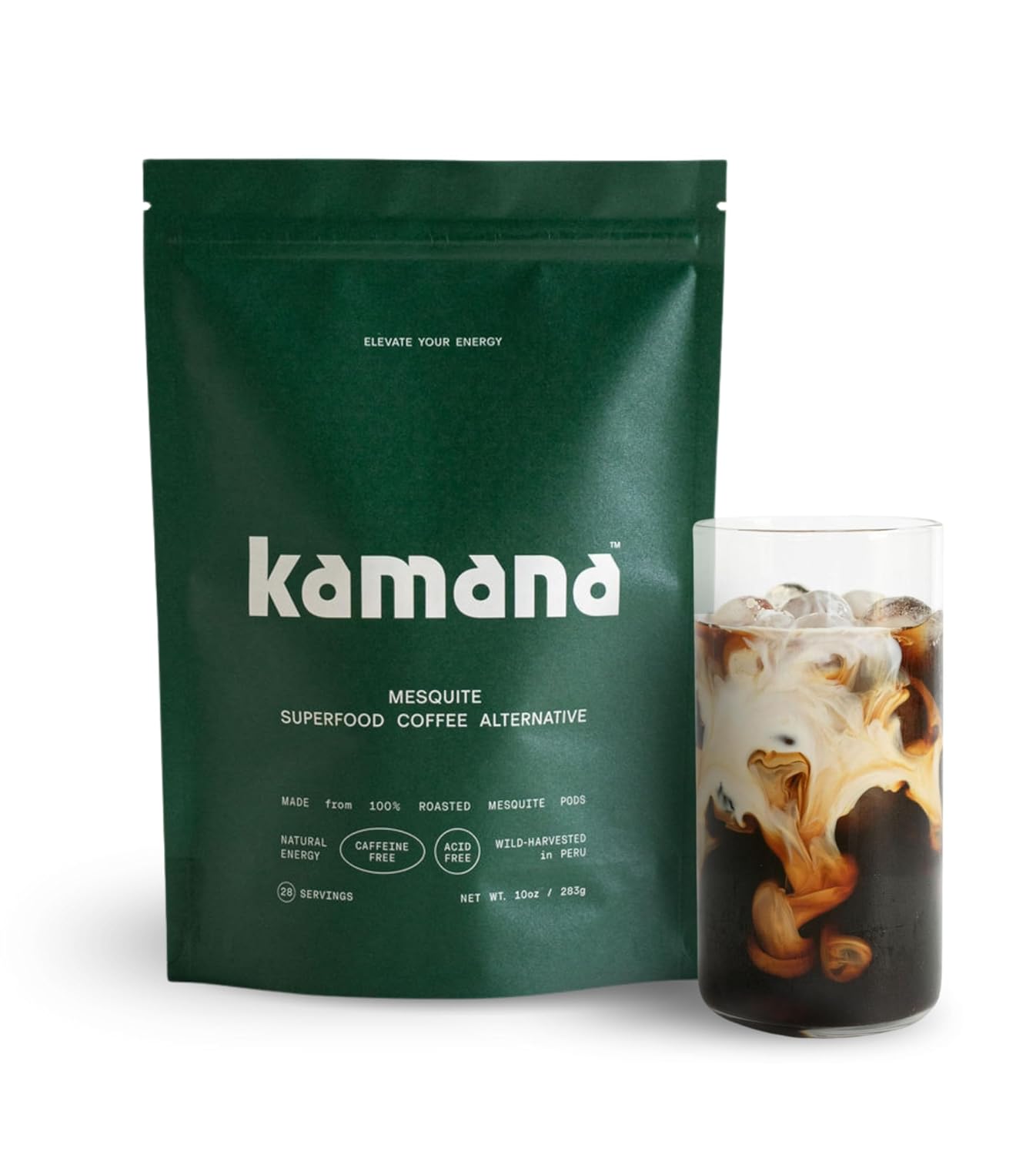 Kamana Caffeine Free Coffee Alternative - 100% Mesquite, Medium Roast Coffee Substitute - Smooth & Rich, Low Acid Superfood Adaptogen Drink for Immunity, Gut Health, Energy and Focus (28 Servings)