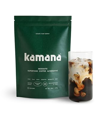 Kamana Caffeine Free Coffee Alternative - 100% Mesquite, Medium Roast Coffee Substitute - Smooth & Rich, Low Acid Superfood Adaptogen Drink for Immunity, Gut Health, Energy and Focus 28-Day Supply