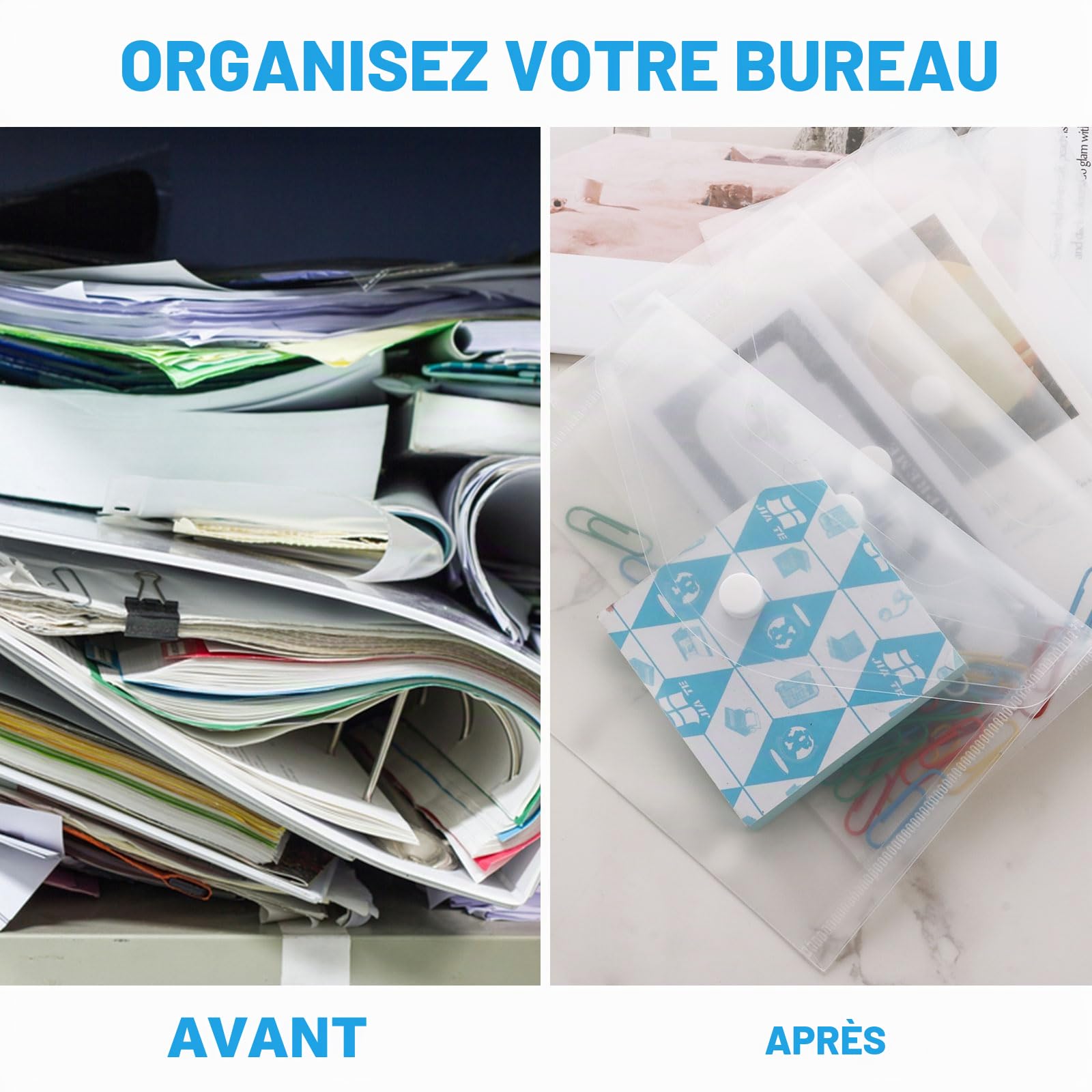 SHUESS Lot de 50 pochettes en plastique A6 – Enveloppes A6 – Petits pochettes en plastique – Dossiers transparents pour la maison, le bureau, l'école