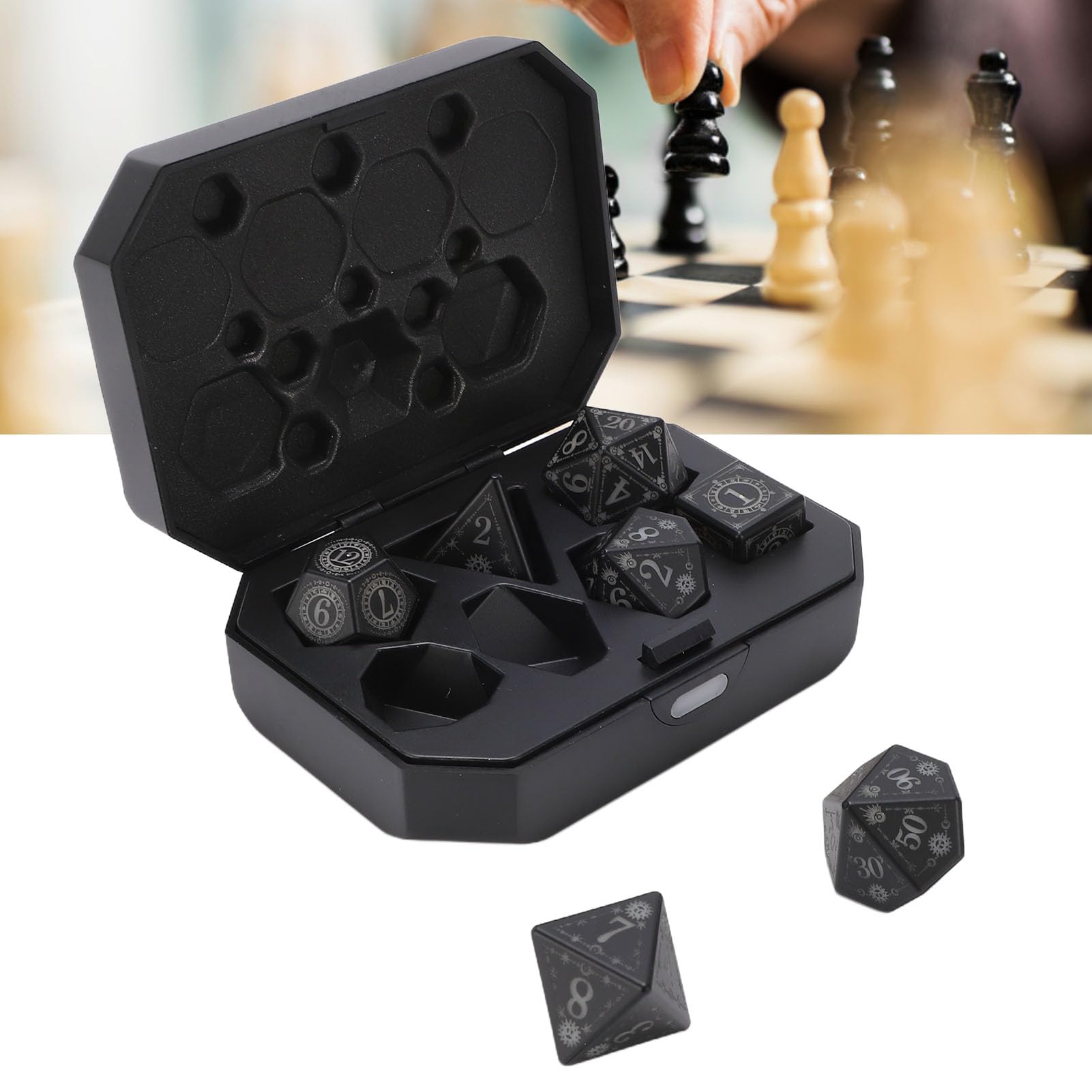 Luocute Set di Dadi Illuminati a LED, Dadi DND Poliedrici Ricaricabili con Scatola di Ricarica per Giochi Tavolo di Ruolo Dungeons and Dragons