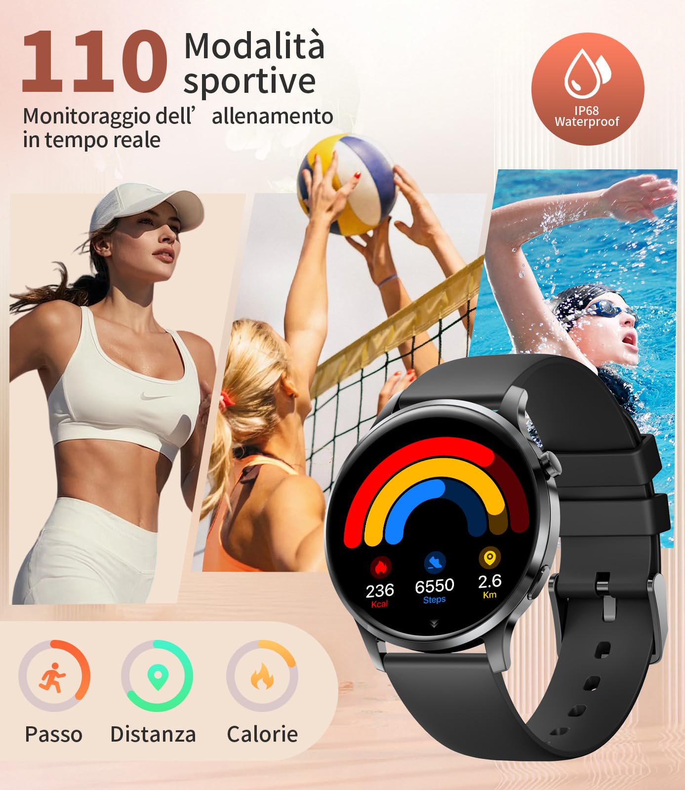 LIGE Smartwatch Donna 7,9mm Ultrafino 1,32" AMOLED Chiamate Bluetooth per Android iOS Orologio Intelligente Elegante Multisport Fitness,Monitor Frequenza Cardiaca e Sonno,Ciclo Mestrual,Nero oro