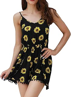 Relipop Women Summer Floral Romper Casual Spaghetti Strap Sleeveless Party Evening Mini Short Jumpsuit - coolthings.us