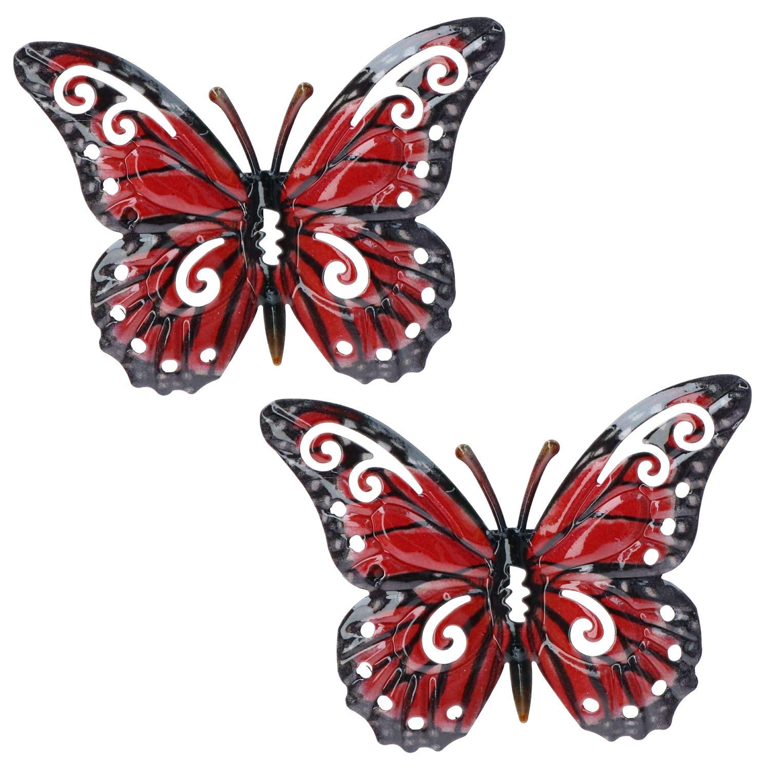 AB Tools Small Red Metal Butterfly Garden/Home Wall Art Ornament 11x8.5cm 2pk