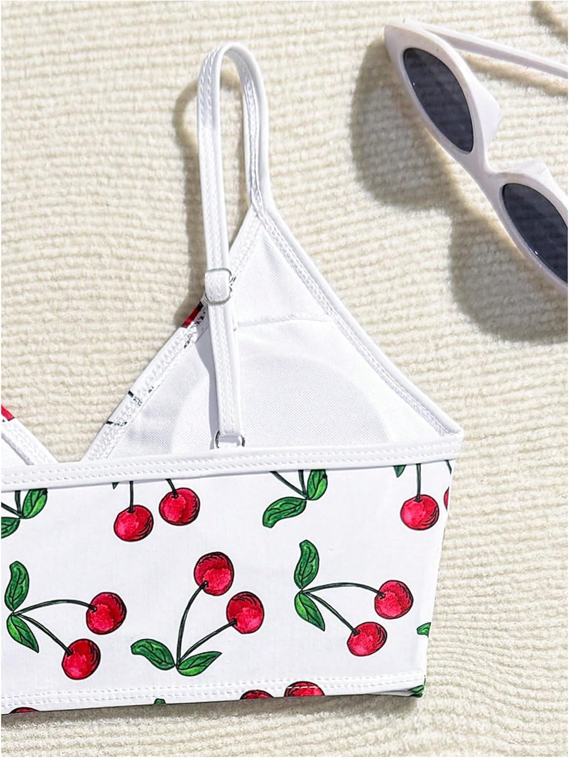 Floerns Girl's 3 Piece Cute Cherry Print Swimsuit Ruched Drawstring Bathing Suit with Cover Up