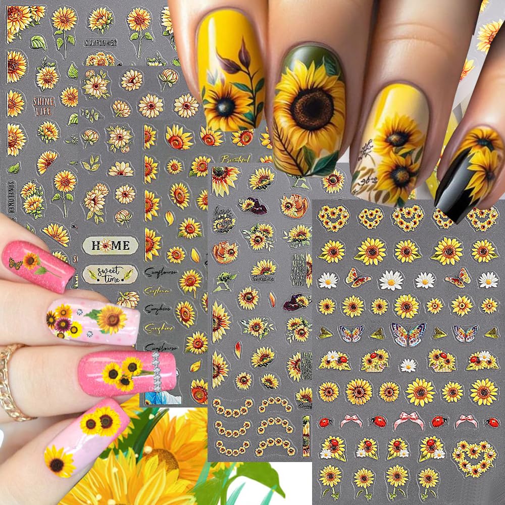 Amazon.com: 5 Sheets SunflowerNail Stickers for Nail Art, 5D