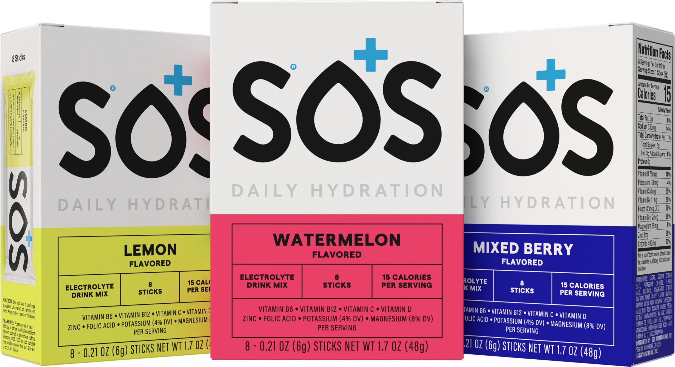 SOSHydration Rapid Action Electrolytes Mixed Flavour Discovery Pack (24 Powder Sachets) Daily Hydration Packed with Vitamins, Highly Versatile Energy Boost for Travel, Recovery and Wellbeing
