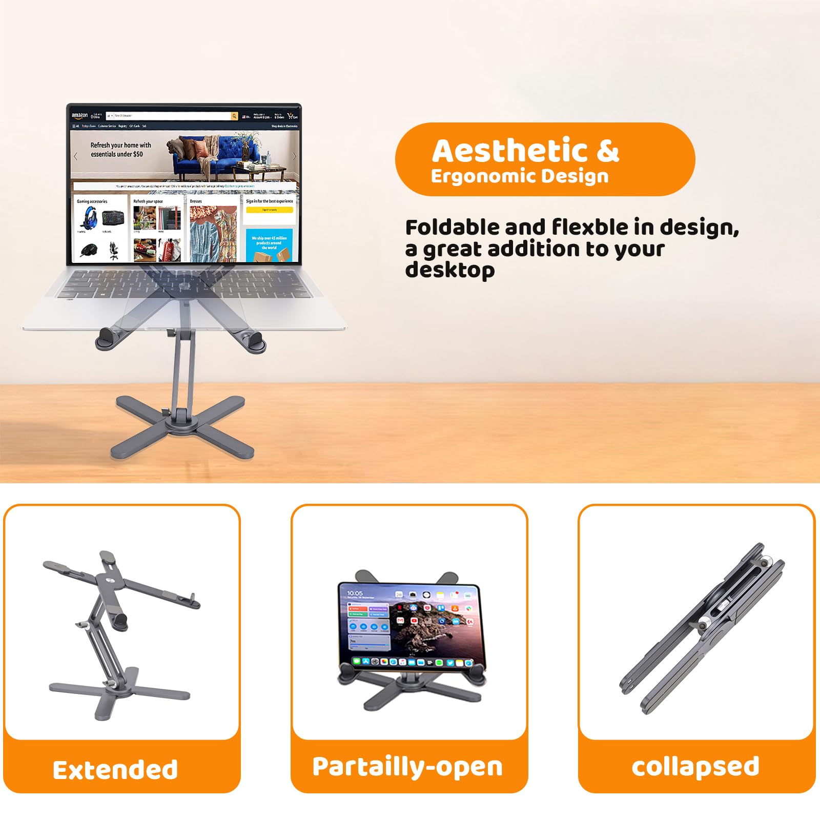 Moallia Laptop-Ständer mit 360 Grad drehbarer Basis, Computer-Notebook-Laptop-Riser, Metallhalterung für den Schreibtisch, kollaborative Arbeit, vollständig faltbar für einfache Lagerung, passend für