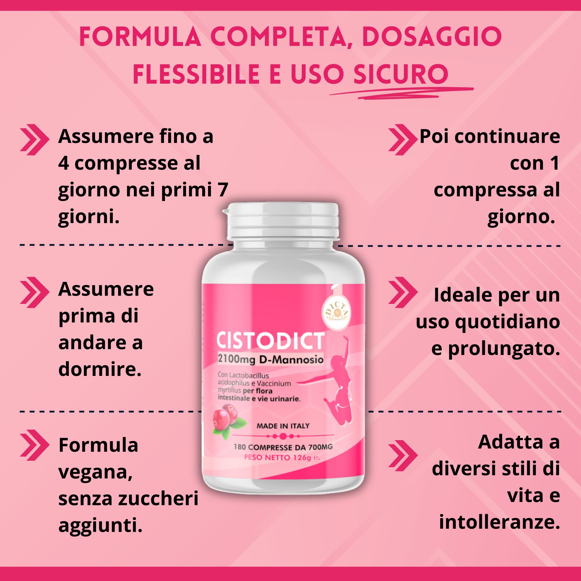 D Mannosio Puro Cistite 2100mg per Vie Urinarie Donna 180cpr - con Mirtillo Rosso, Agrimonia, Lactobacillus e Inulina, Acido Ialuronico e Rame