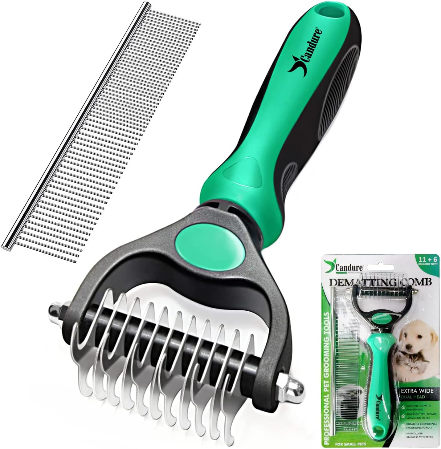 Seducte Pet Grooming Brush, Double Sided Shedding Comb & Dematting Undercoat Rake