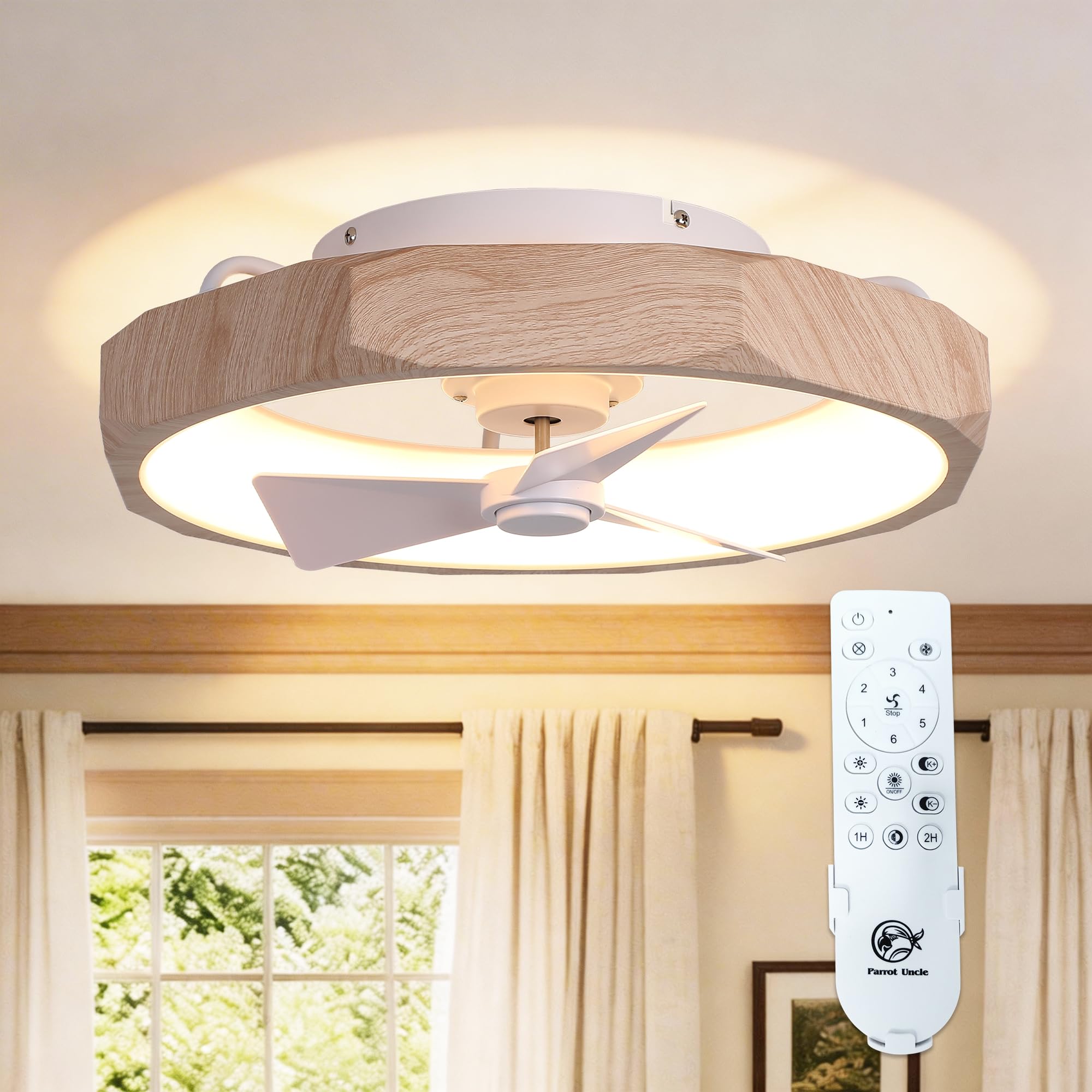 Parrot Uncle Ventiladores De Techo Con Luz Reversibles, 50cm Mando a Distancia, Iluminación Inteligente, Temporizador Y 6 Velocidades; Ventilador De Techo Inteligente, Silencioso Con Luz Pa Madera