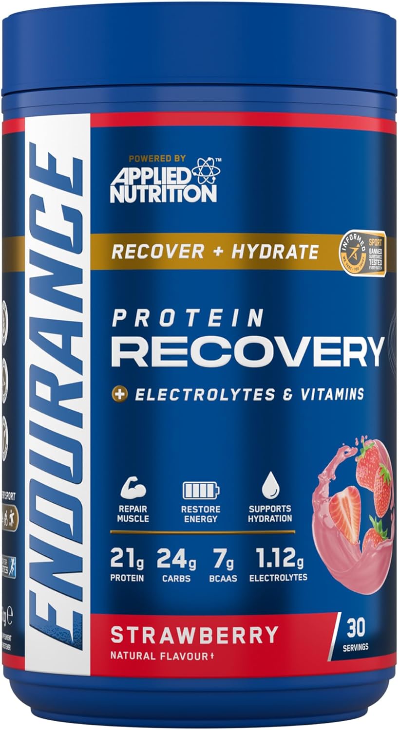 Applied Nutrition Endurance – Post Exercise Recovery Drink, Protein Powder with Carbohydrates Electrolytes BCAAs Vitamins & Minerals (1.5kg – 30 Servings) (Strawberry)
