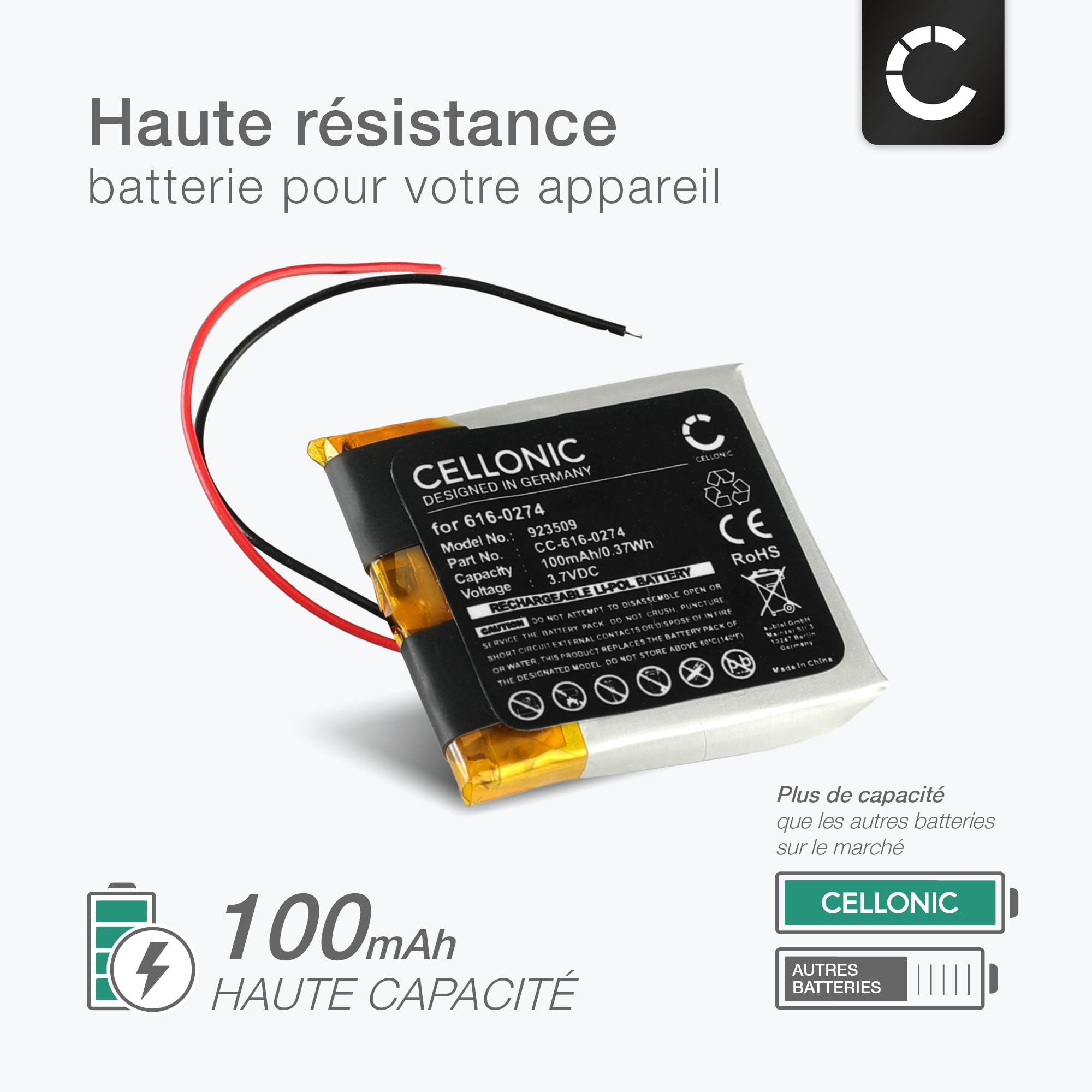 subtel 1x Batterie pour Lecteur mp3 Compatible avec Apple iPod Shuffle 2 Gen. - A1204, 616-0274 - (100mAh, 3.7V) + kit d'outils