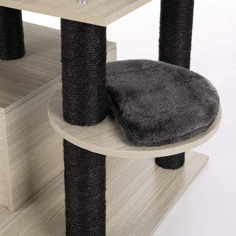 BAKAJI Árbol rascador para arañar Refugio 2 Bolas 2 cuchas, Mantas para Gatos, Animales, felinos, Interactivo, Resistente a los arañazos, Resistente, árbol trepador, Bicolor Beige y Gris