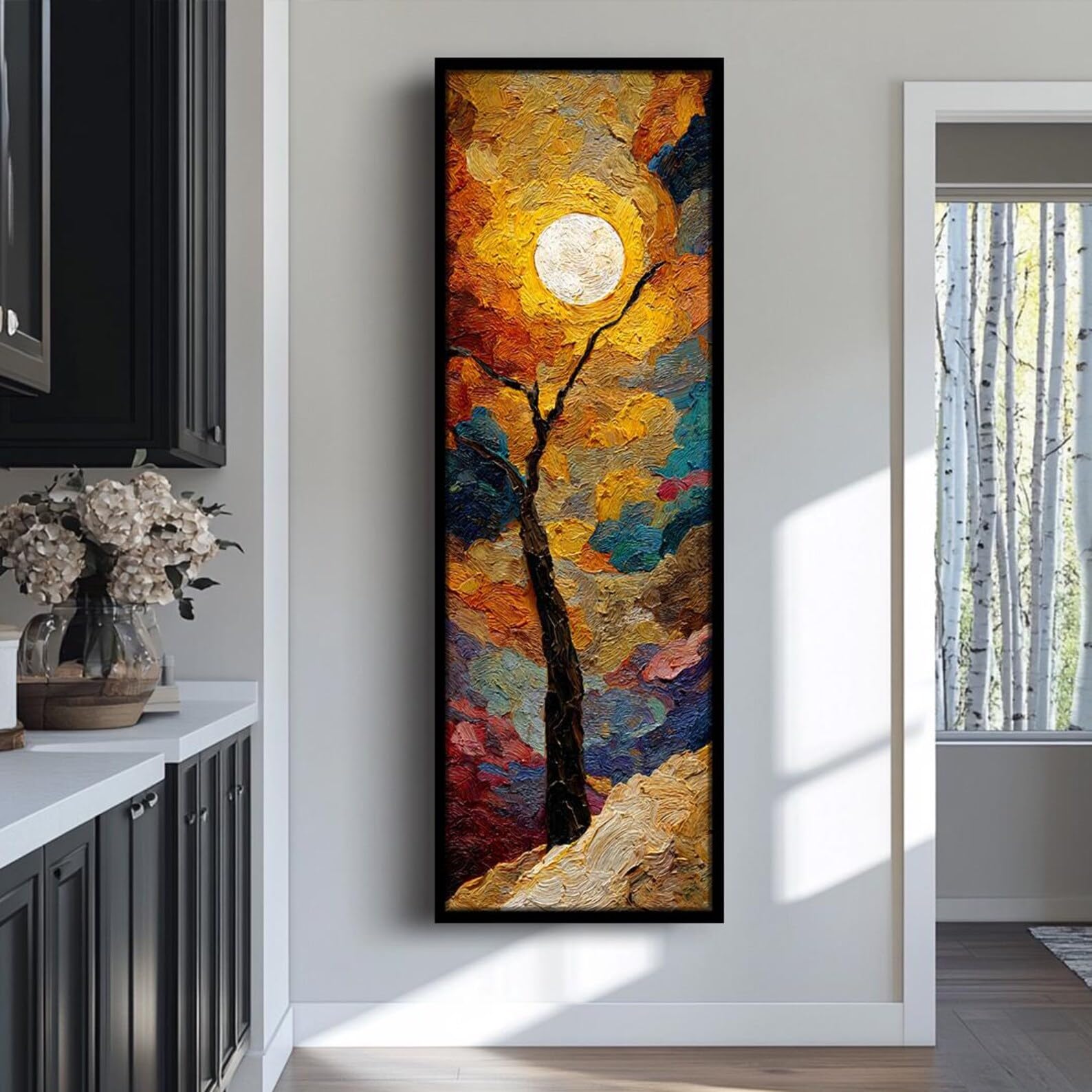 XINBAO Quadro su tela alto e sottile, dipinto lungo e stretto, arte verticale da parete, stampa su tela incorniciata per uffici, corridoi o stanze (40x120 cm/cornice interna)
