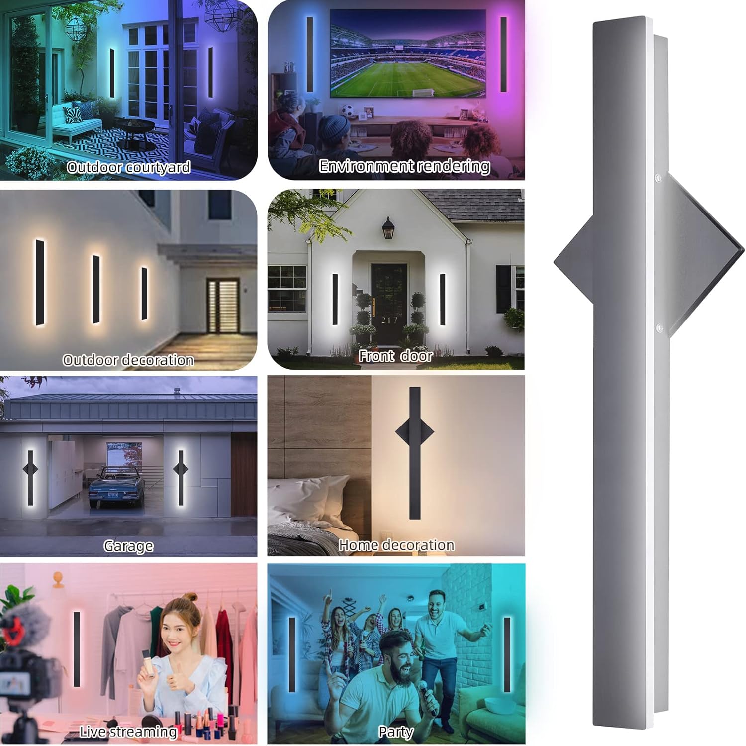 LZHOME 2-Packs Outdoor RGB Dimmable Wall Light: 28W Modern Wall Sconce Fixture Rectangular Black LED Wall Lamp - 23.5 Inches - IP65 Waterproof Anti Rust Wall Light for House Courtyard Balcony Porch