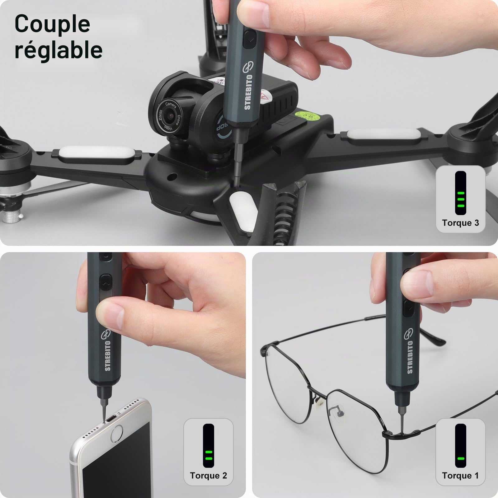 STREBITO Tournevis Électrique Mini, 70 en 1 Sans Fil - 64 Embouts de Précision S2, 5 Réglages de Couple, 4 Lampes LED, Mini Kit de Réparation pour Portable, PC, RC et Électronique