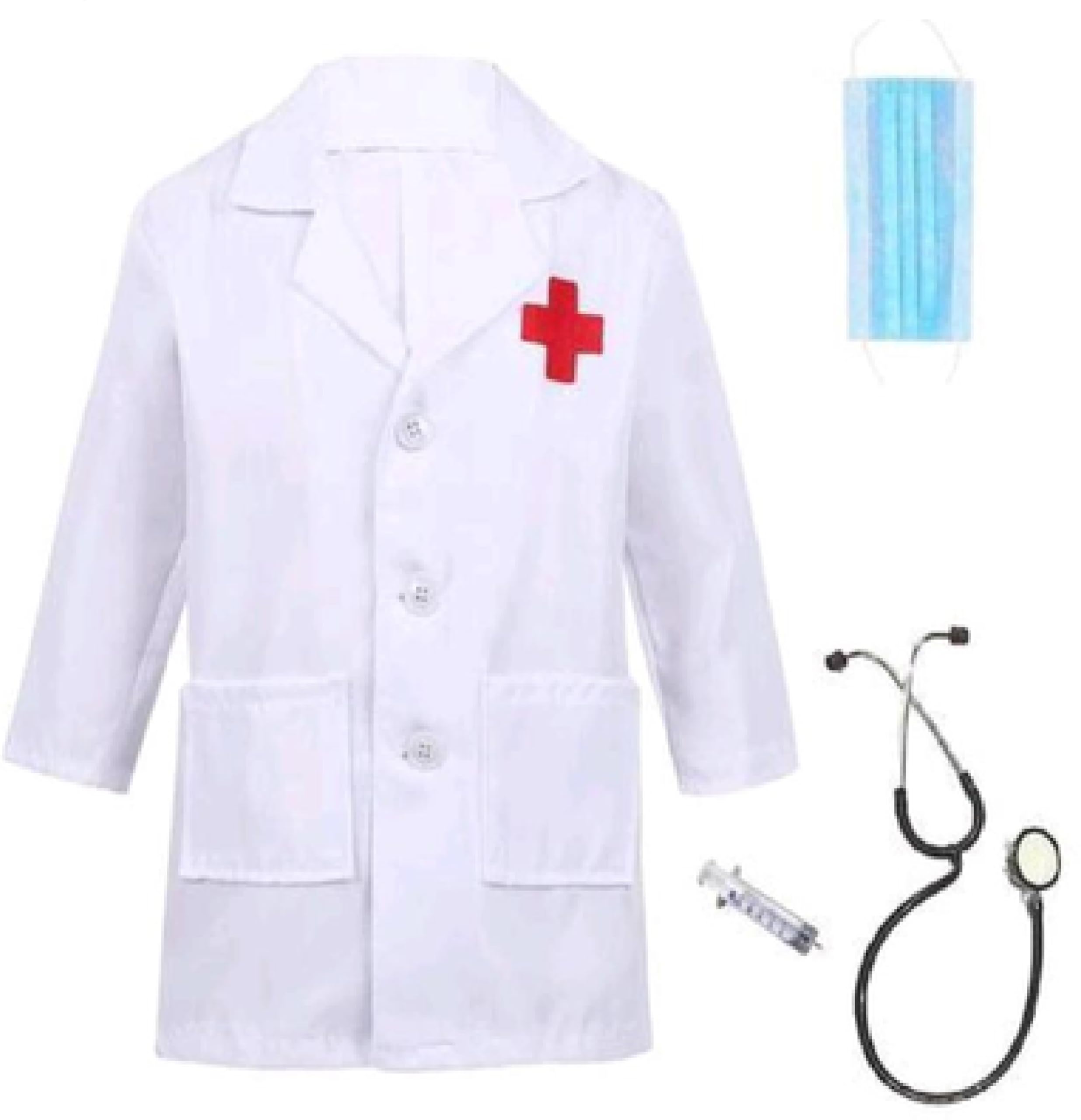 Cotton Fancy Dress Kids Medical Roleplay Outfit (Lab Coat, Stethoscope, Syringes & Mask), White (B0D818GH6D) Amazon Price History, Amazon Price Tracker