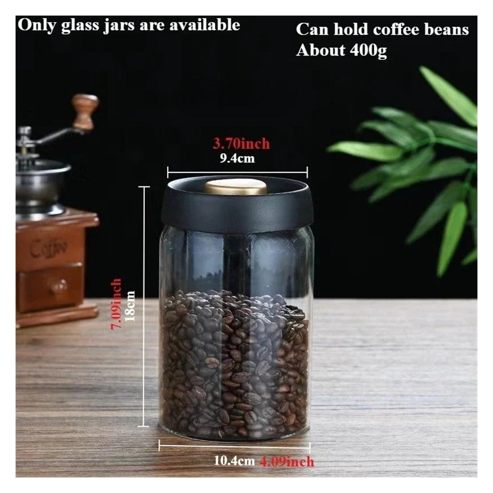 Vakuum-Glasvorratsglas, transparenter luftdichter Behälter | Für Kaffeebohnen und Getreide, manuelles Vakuumpumpen, feuchtigkeitshemmend, 500 900 1200 1800ml(1200ml Golden)
