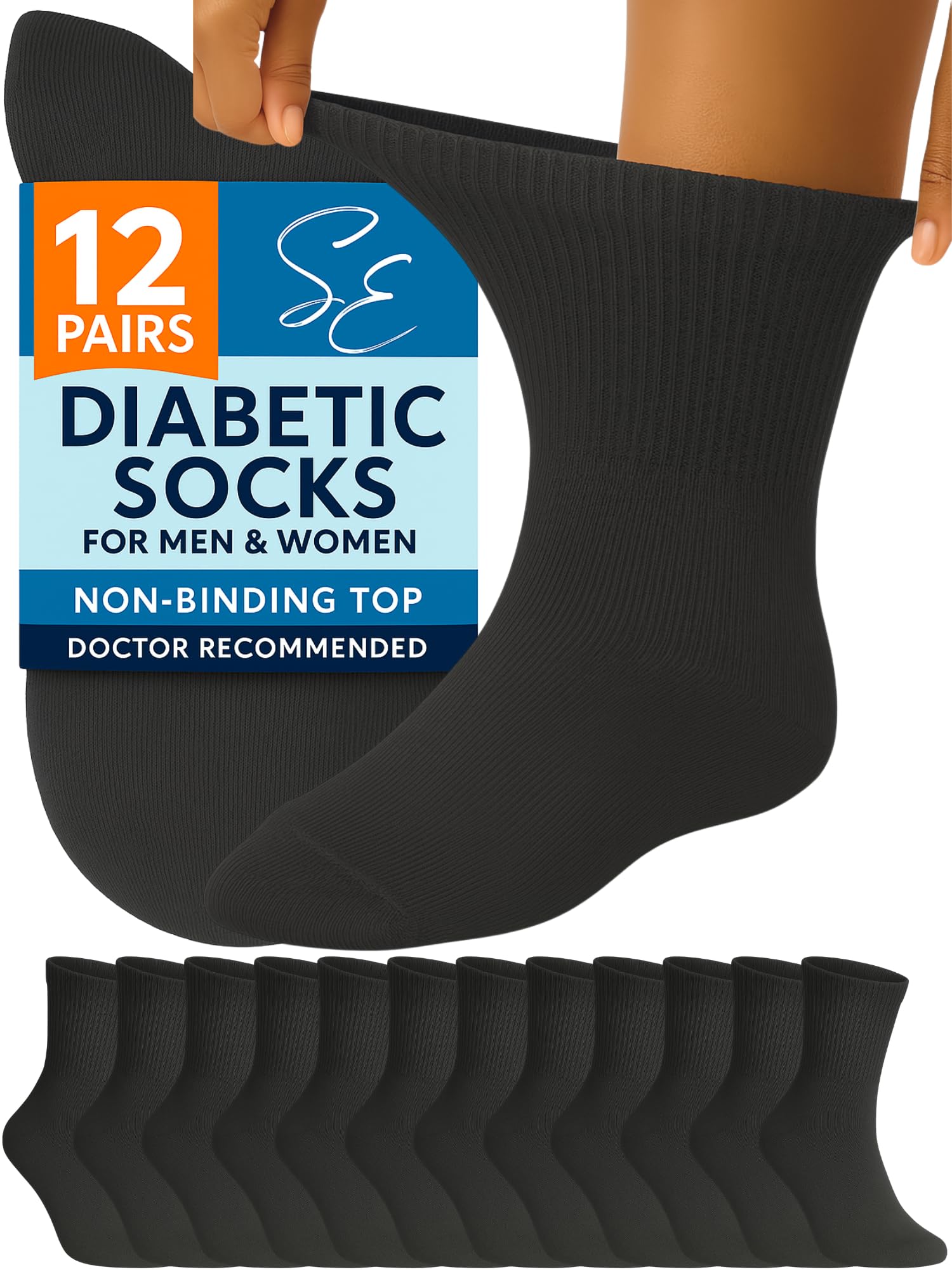 Special Essentials Diabetic Socks for Men & Women – 12 Pairs of Non-Binding Moisture-Wicking Neuropathy Socks – Ankle Length