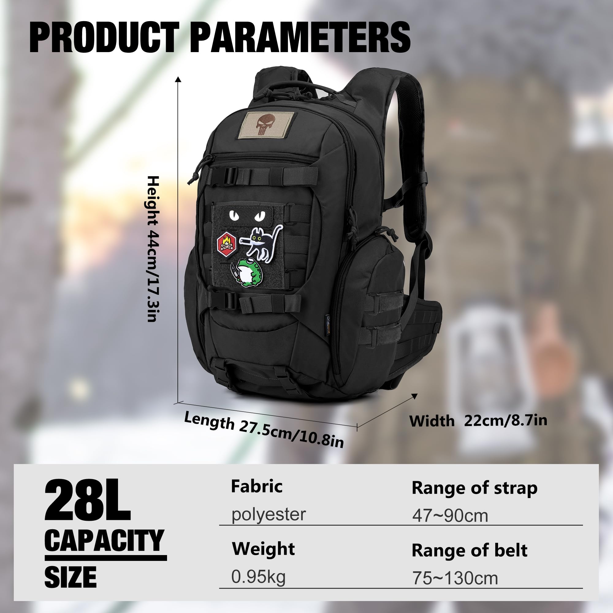 Mardingtop Plecak taktyczny 28 l, plecak trekkingowy, plecak outdoorowy, na kemping, wędrówki, podróże