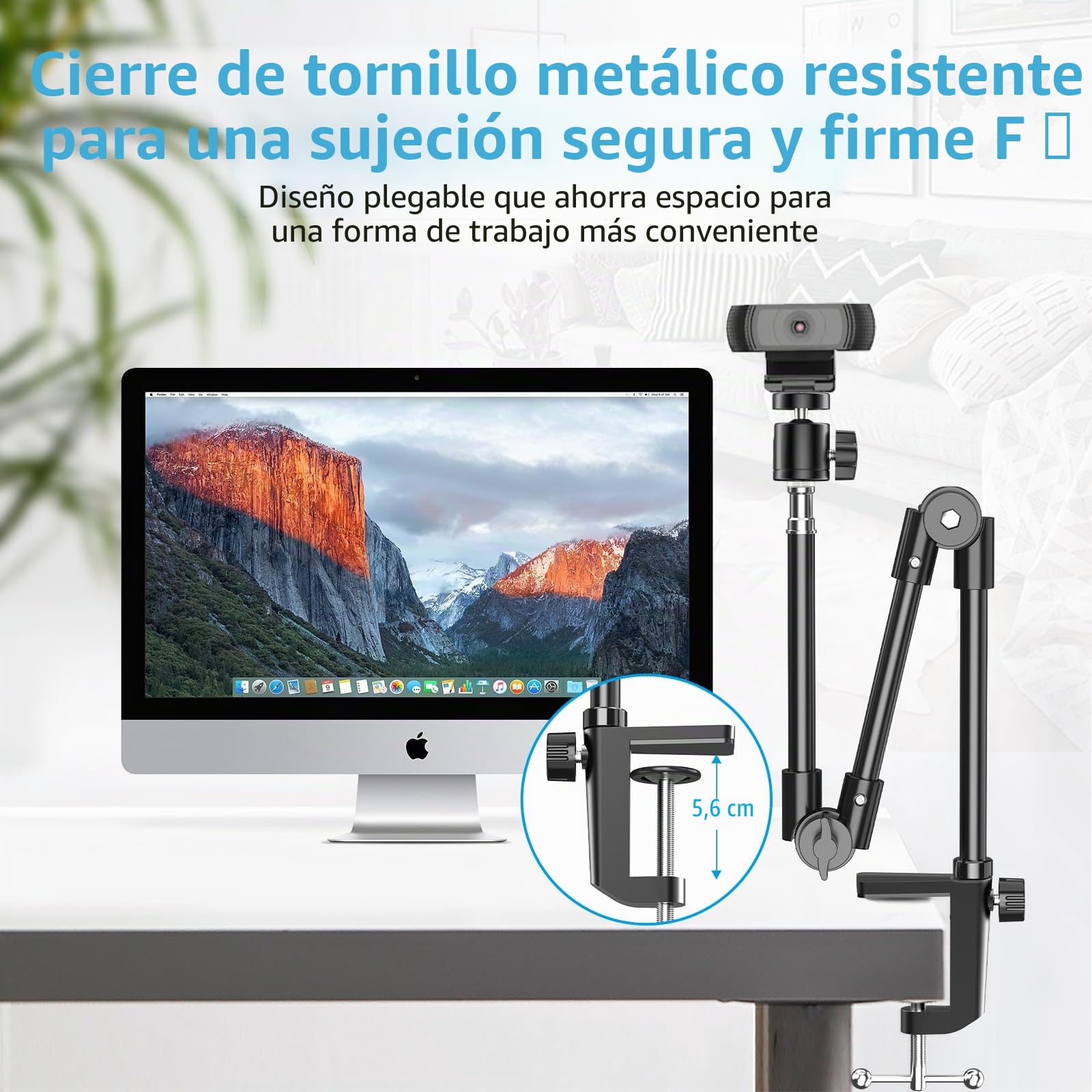 KDD Soporte Camara Escritorio con Soporte Teléfono & 1/4" Tornillo, Soporte Webcam con 22" Flexible Brazo Magico, Tripode Webcam para Logitech C922 C930e C920S C920 C615 C960 Brio 4K Gopro Proyector