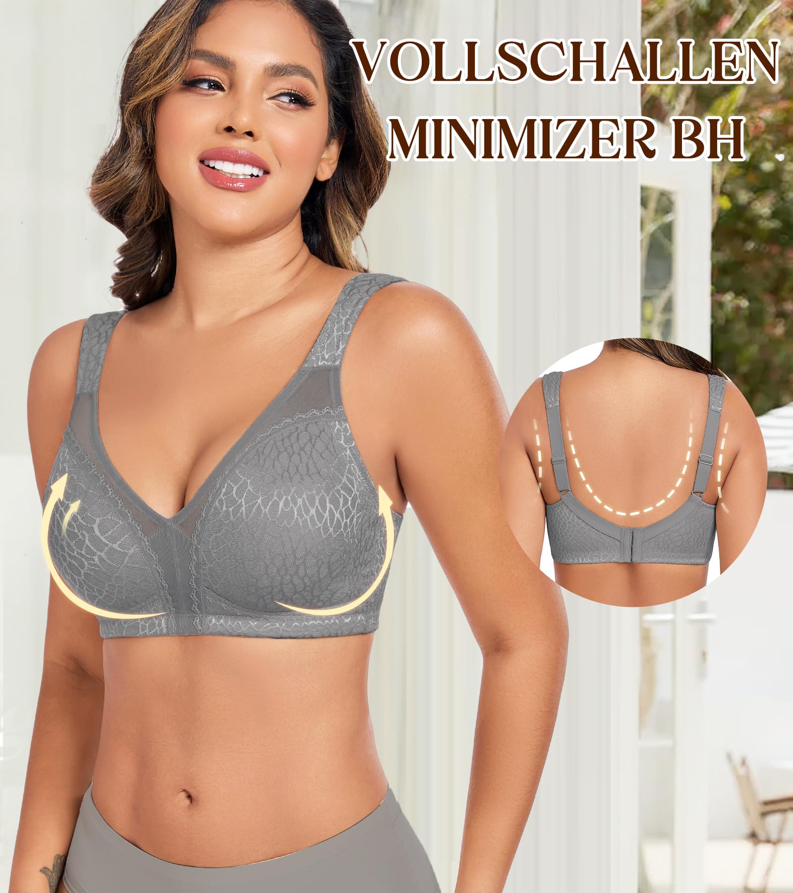 Biustonosz Minimizer bez fiszbin dla kobiet plus size pełna miseczka mocne wsparcie bez wypełnienia w kształcie litery U tył czarny
