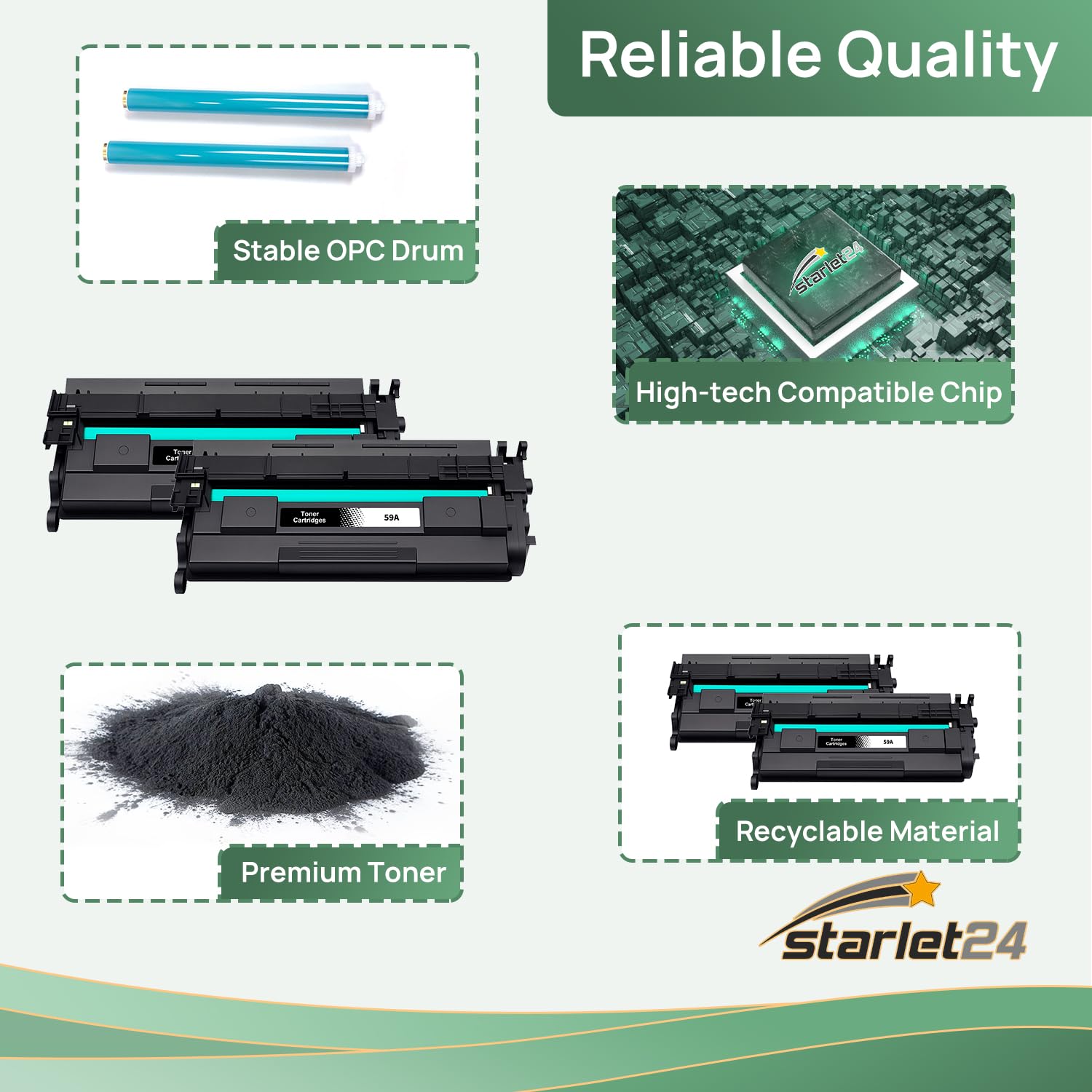 Starlet24 2X 59A Toner Noir Compatible avec HP 59A 59X CF259A CF259X