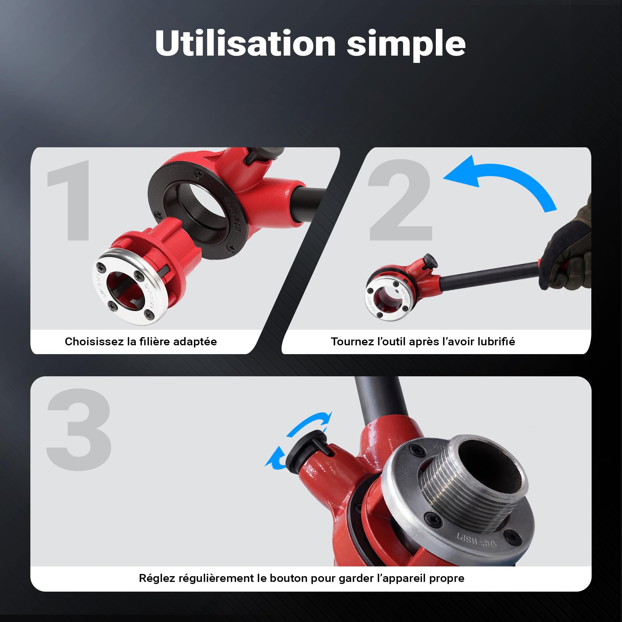Coffret Filières de plombier à Tête interchangeable Taraud Coupe-tube 9 Pièces Outil Plomberie