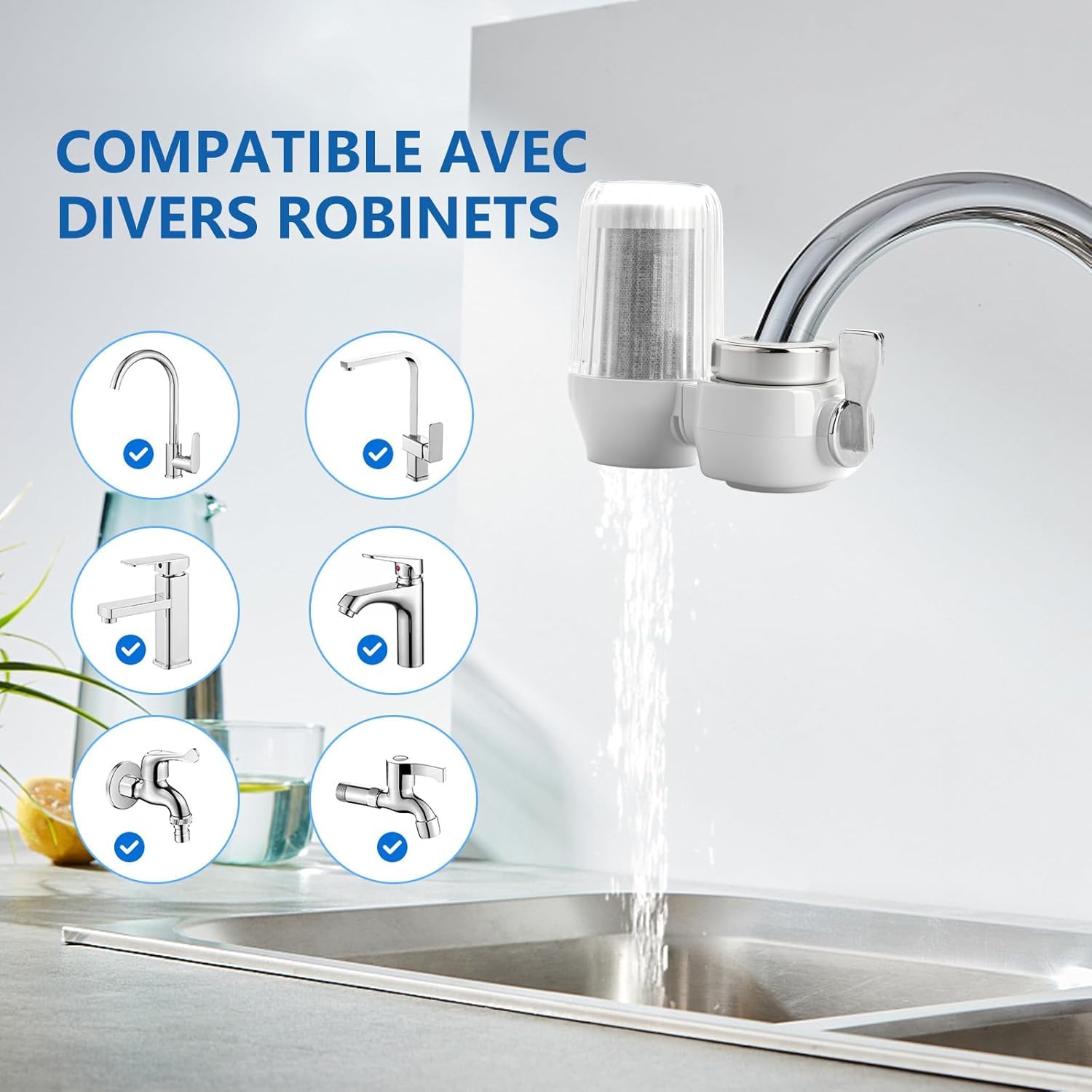 Filtre à Eau Robinet 2 en 1 | Élimine Chlore, Métaux Lourds & Mauvais Goût – Installation Facile Sans Outil en 30 Secondes