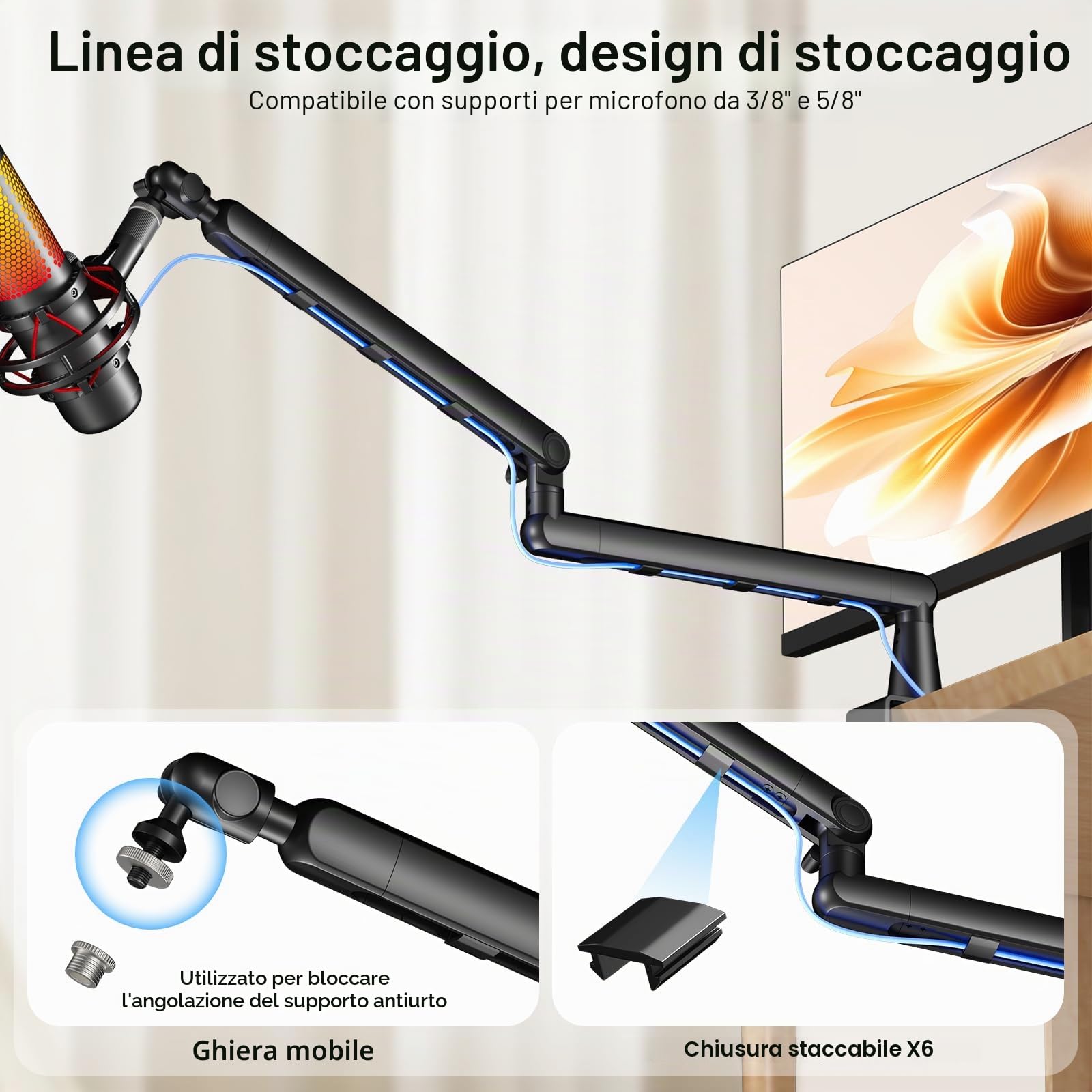Braccio del microfono,Aokeo AK-55 Desk Low Profile Mic Boom Arm Stand,Adatto per Blue Yeti,Snowball iCE,HyperX QuadCast,SoloCast,Ecc