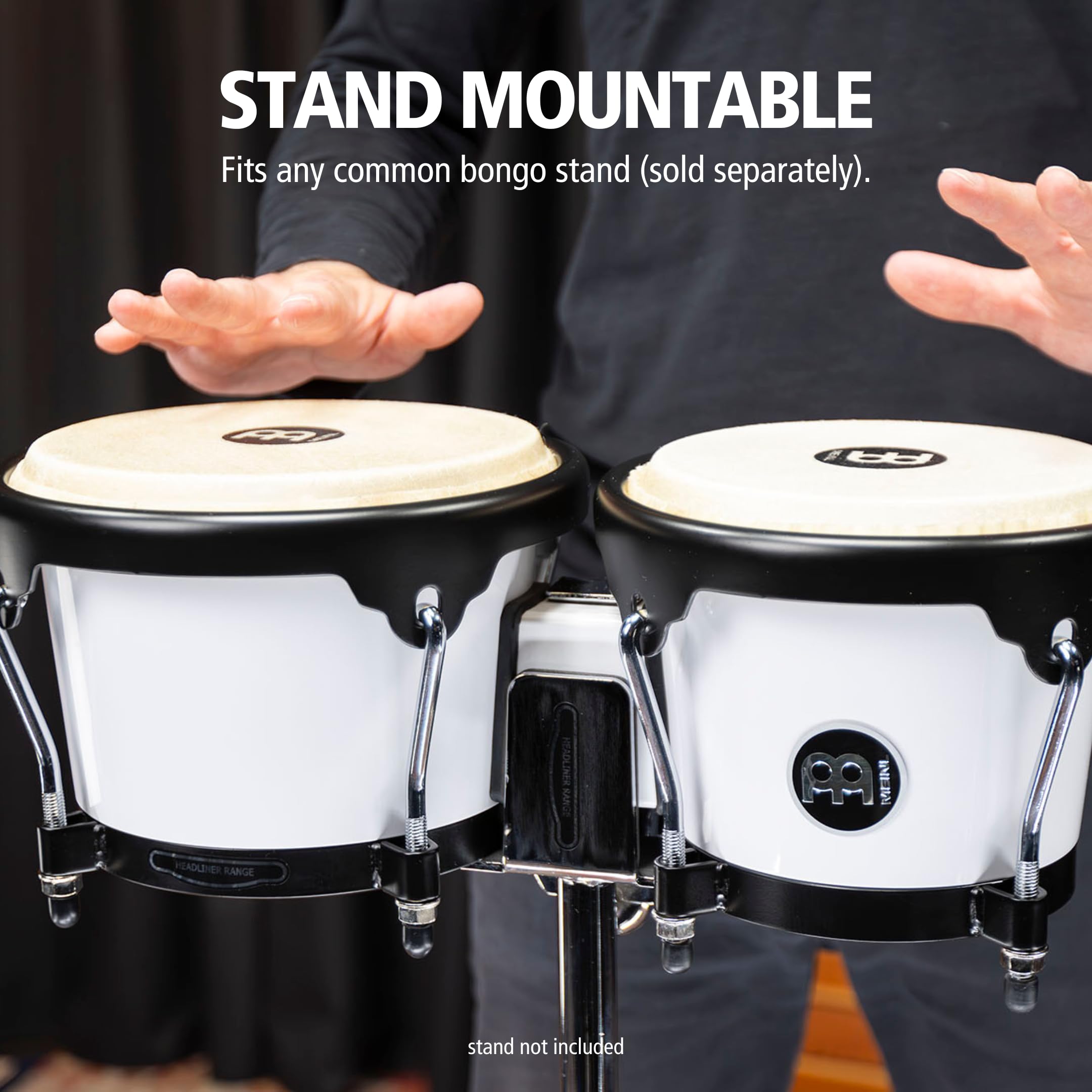Meinl Percussion Bongos Journey Series – 2 Tamburi a Mano da 6.5 e 7.5 Pollici – Chiave Accordatura Inclusa – ABS Plastica, White (HB50WH)