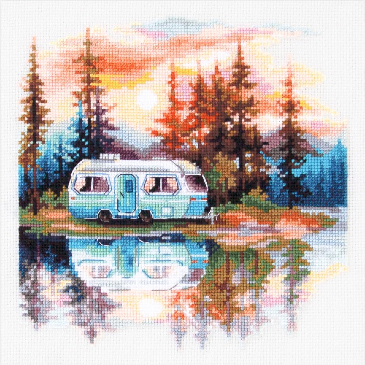 Magic Needle Counted Sunset Lake Cross Stitch Kit 18x18cm
