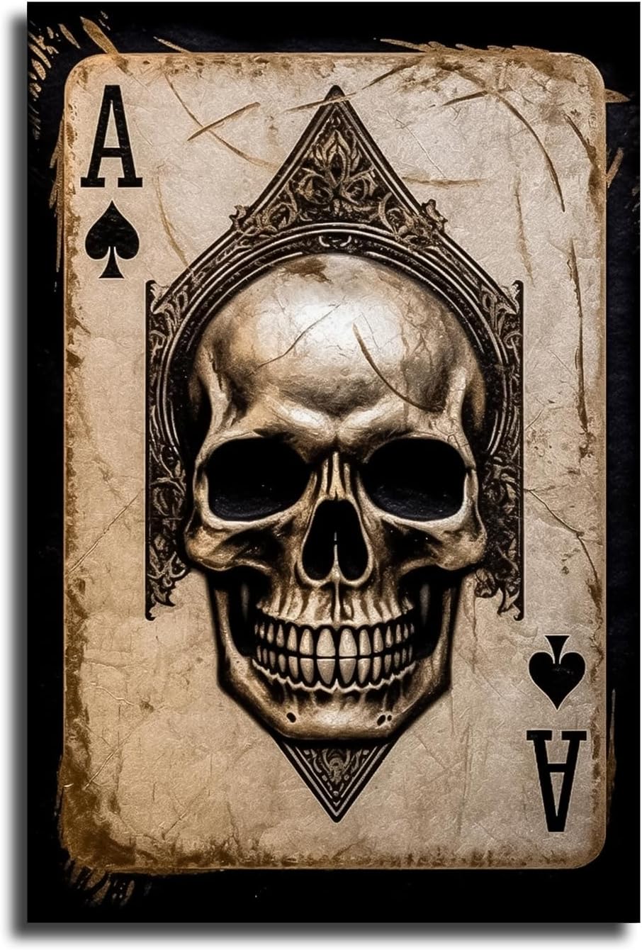 Skeleton Ace of Spades Playing Cards Poster Wall Decor Wall Art Printing Picture Canvas Living Room Decor Painting Framed and Unframed. (16x24inch-No Framed)