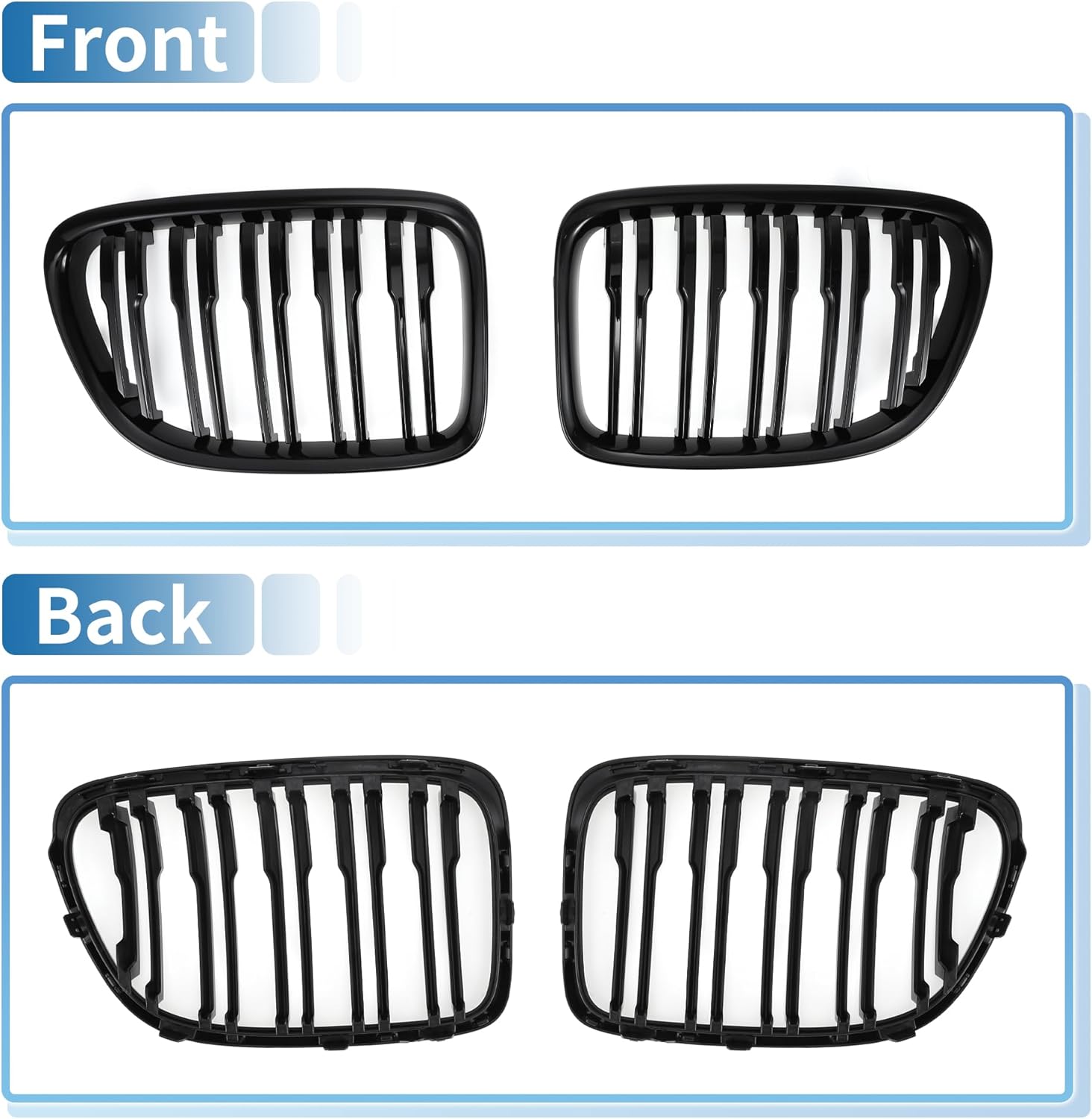 X AUTOHAUX Front Hood Bumper Grille Grill for BMW X1 E84 2009-2015 No.51112993305/51112993306 Front Bumper Kidney Grille Grill Double Slat Gloss Black 1 Pair