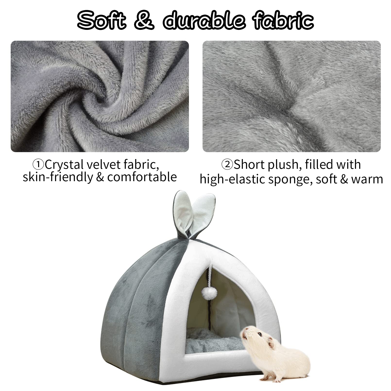 Fhiny Cama de conejo, acogedora cueva de conejillo de indias, bonita cama de conejo, casa grande, nido de invierno, jaula de conejo enano, accesorios para chinchilla, hurón, erizo u otros animales