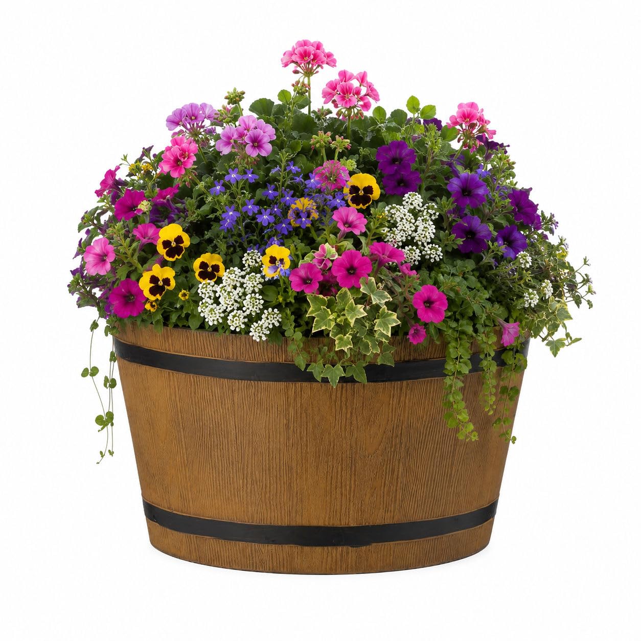 Gardening Naturally Wooden Barrel Effect Crocus Pot - Recycled Plastic, UV & Frost Resistant, By Flowersea (Deep Yellow, 30cm)