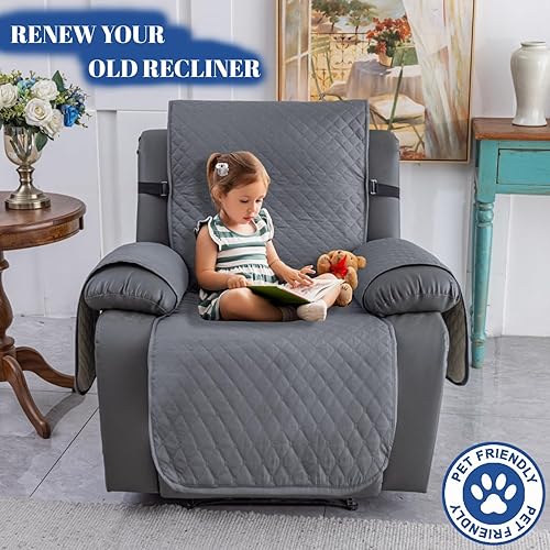 Vista 121 de XINEAGE Funda reclinable resistente al agua, fundas para sofá reclinable de 3 asientos con bolsillos, funda protectora acolchada gruesa para perros