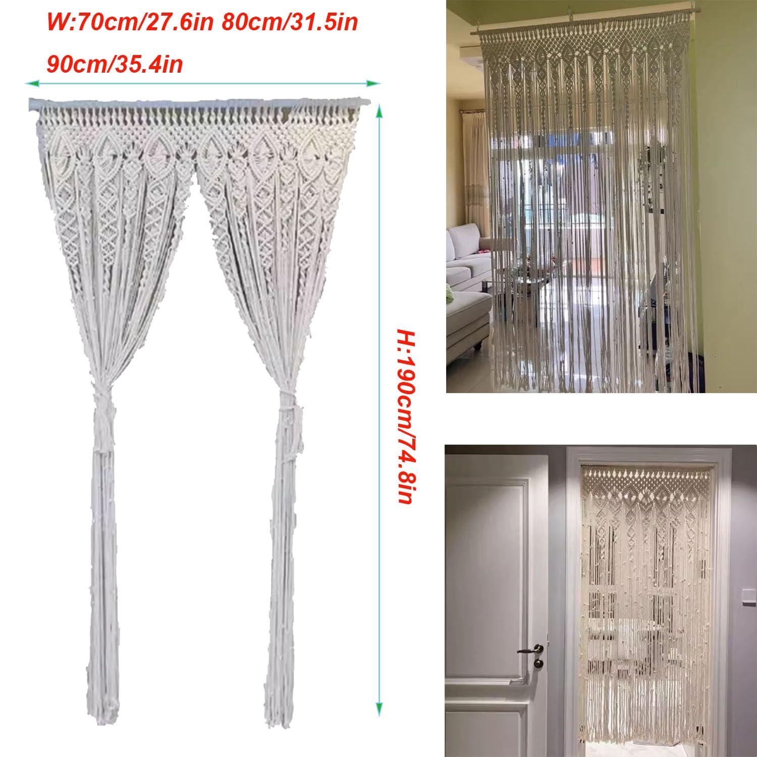 Rideau De Porte En Draperie Frange Pour Décoration D'intérieur, Mariage, Décoration De Chambre 70 X 190, 80 X 190, 90 X 190 Cm Pour Salon, Décoration D'intérieur, Panneau À Franges Bohème(70x190cm/27.