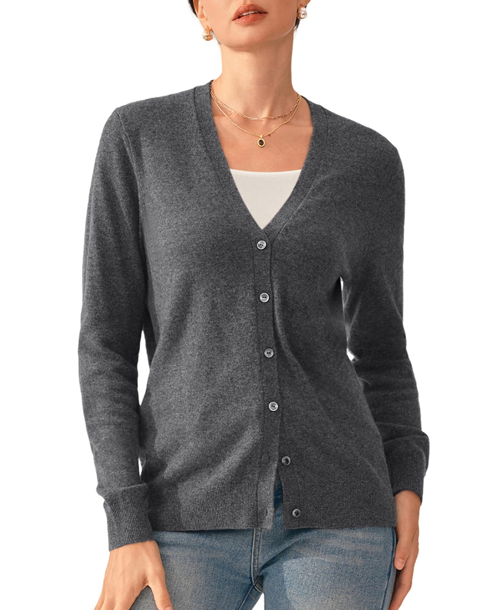 KVSS Womens 100 Pure Cashmere Cardigan Sweaters V Neck Machine Washable Button Up Sweater Cardigan Long Sleeve for
