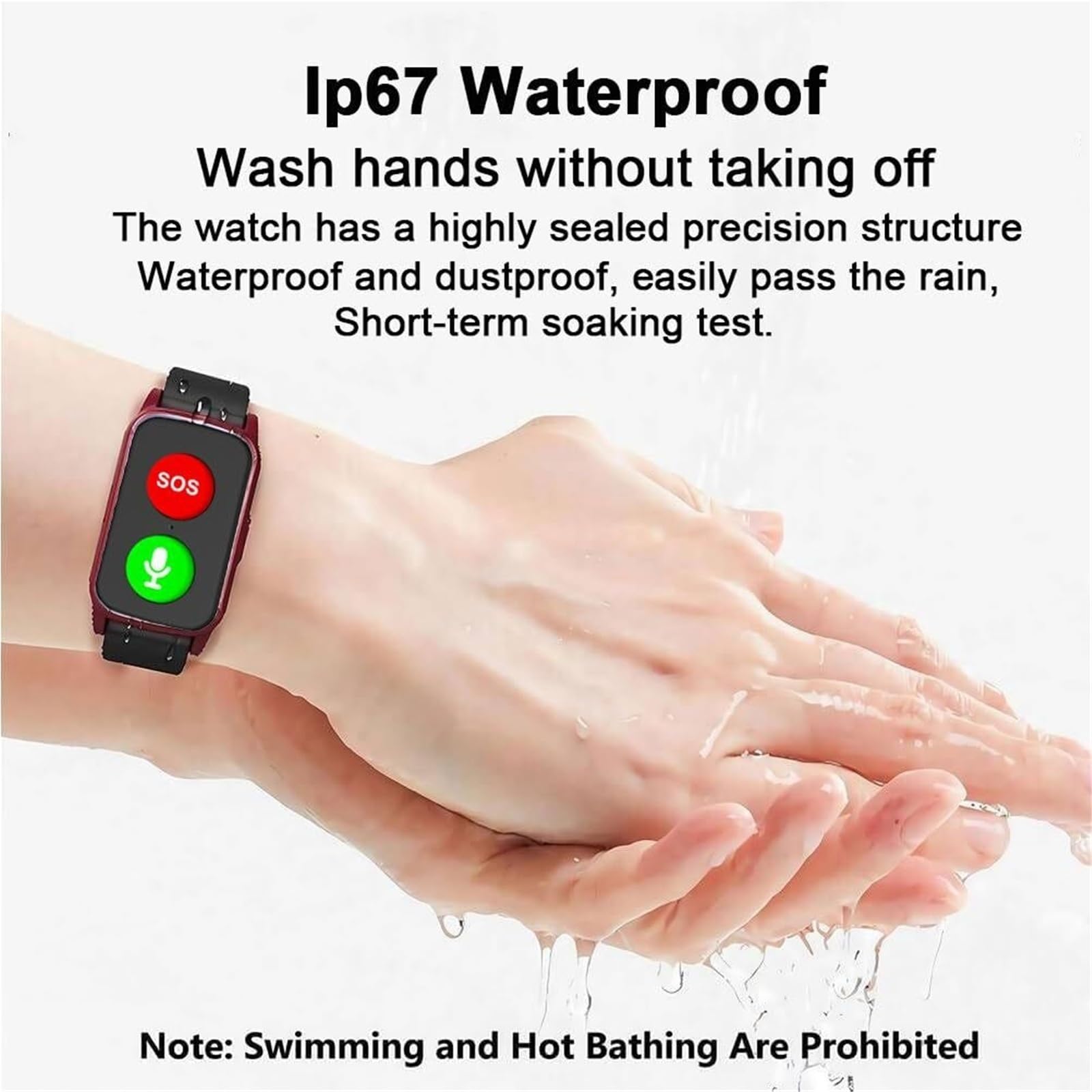 Mothdust Orologio Rilevamento Cadute per Anziani Braccialetto GPS Impermeabile IP67 Cardiofrequenzimetro Temperatura Smartwatch per Demenza Alzheimer Autismo Pulsante SOS(Red)