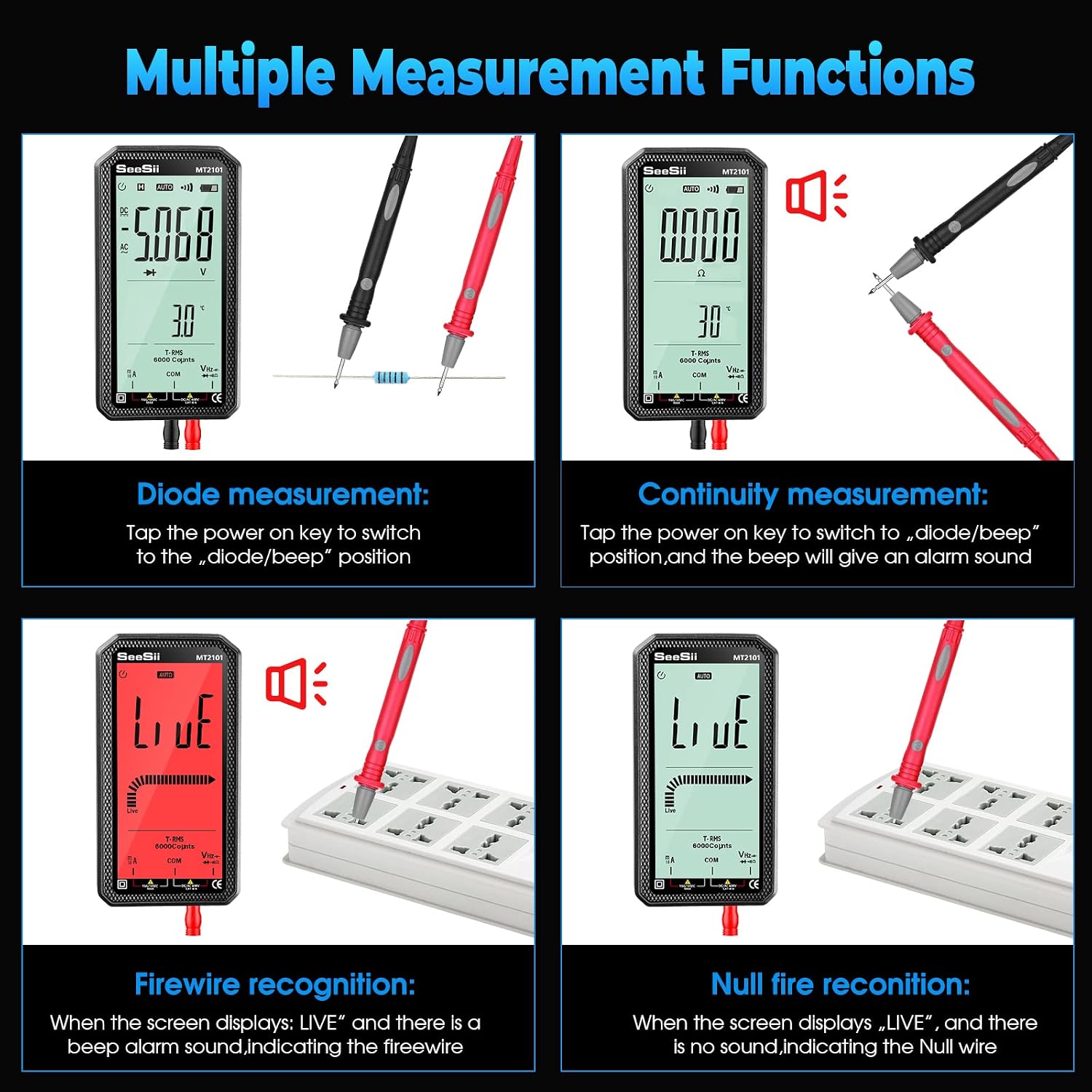 Digital Multimeter,4.7 Inch Large Screen Multimeter Tester TRMS 6000 Counts Voltmeter Auto-Ranging Fast Measures Voltage Current Amp Resistance Diodes Continuity Duty-Cycle Capacitance Temperature