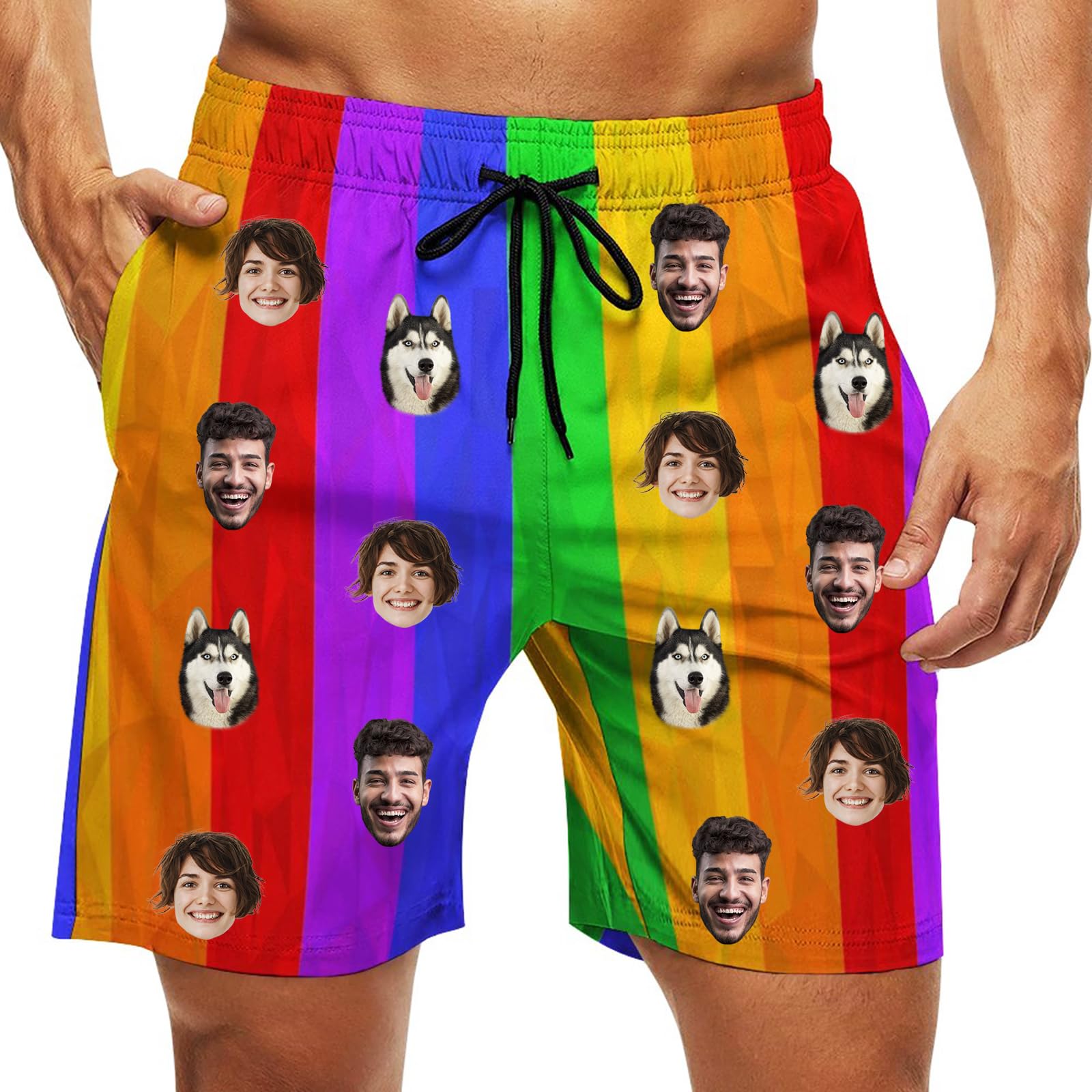 Custom Swim Trunks Men Personalized Funny Swim Beach Shorts with Faces on Them Custom Birthday Gifts for Men