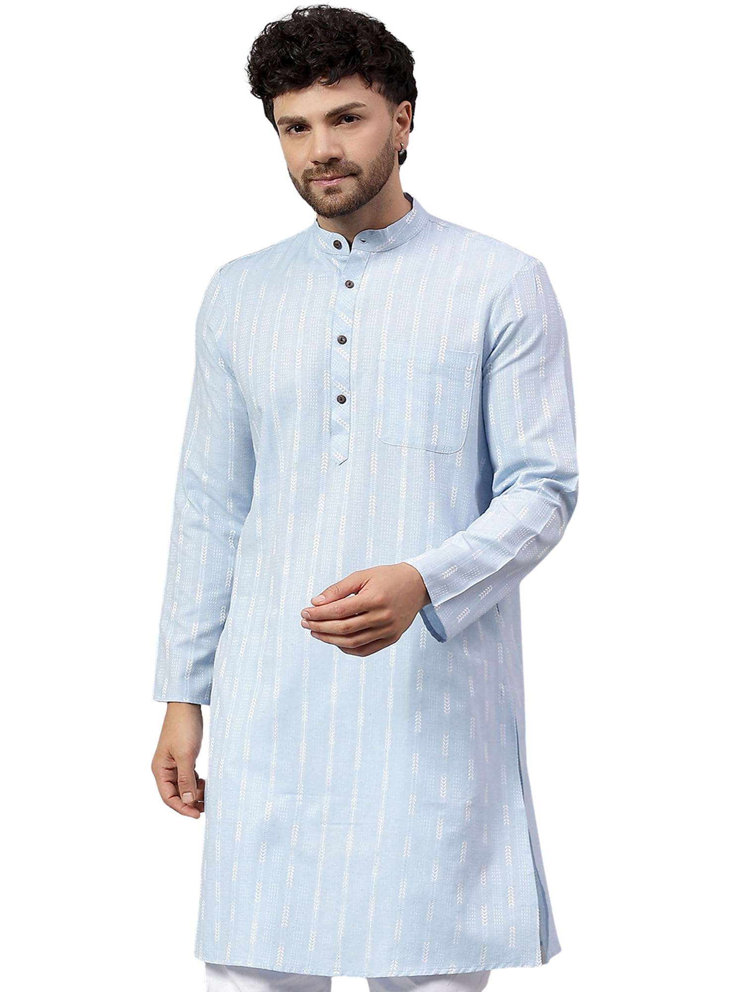 latest chikan Men's Arrow Striped Bright Colors Cotton Blend Straight Kurta-picture-38