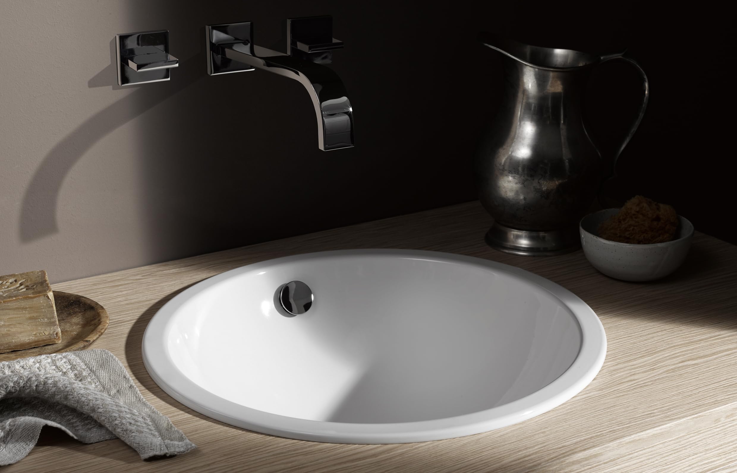 Alape˘ EB.K450 Einbaubecken, Waschbecken aus glasiertem Stahl in weiß mit antibakterieller Oberfläche, rund, Ø 45 cm, Höhe 15,9 cm, mit Überlauf