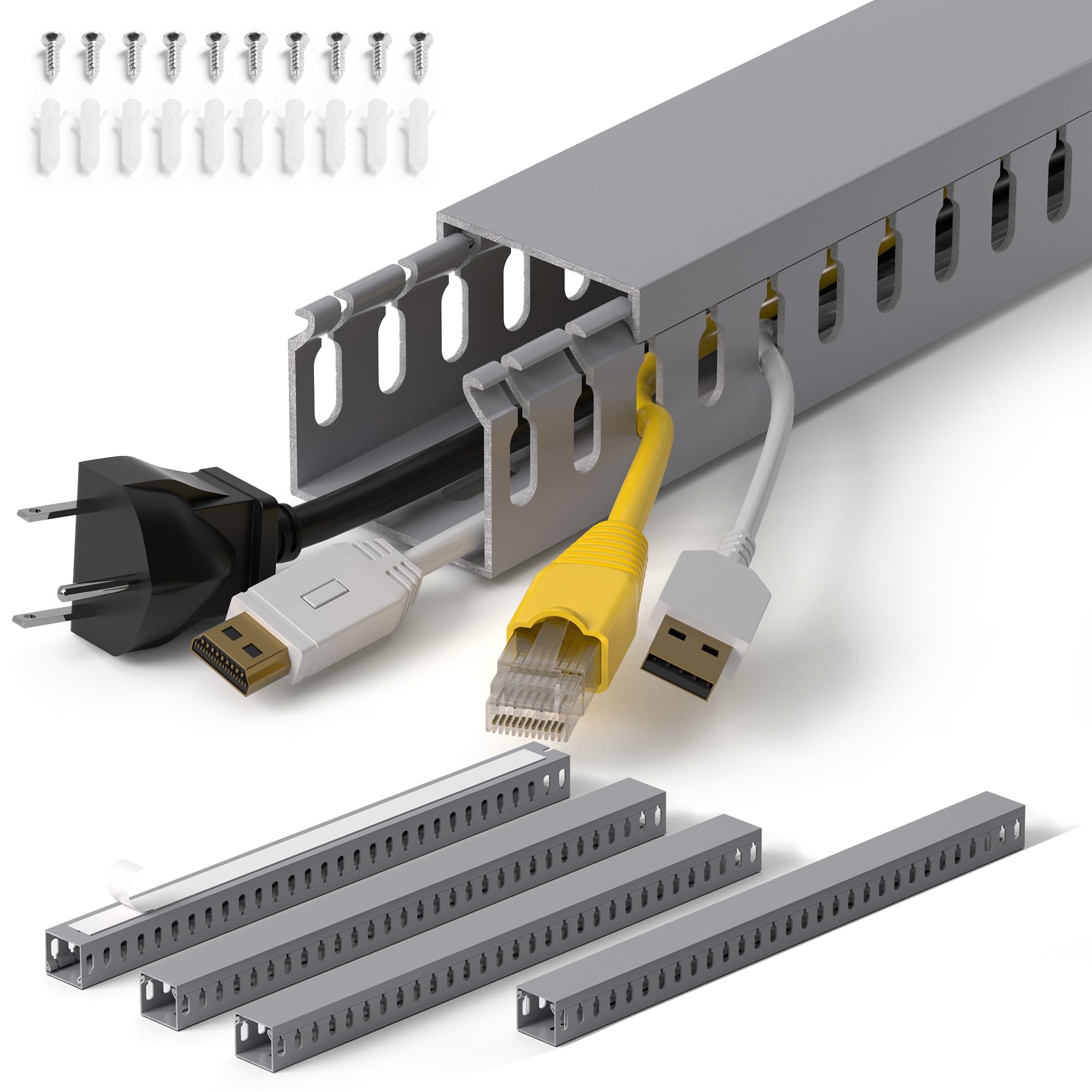 1.4"H x 1.6"W Cable Raceway, 66in Under Desk Wire Management Channel, Grey