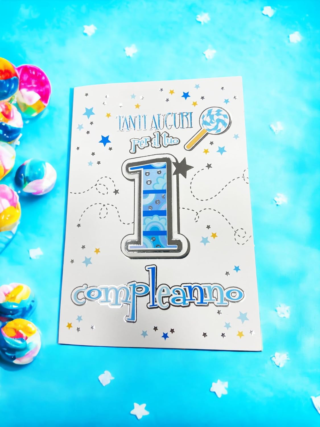 LINA OFFICINE GRAFICHE CREATIVE Baby Boy 1 Year Birthday Card Sky Blue 30-001