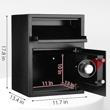 Depository Safe Digital Safe with Keypad, Locking Drop Box with Slot, Metal Lock Box with Two Emergency Keys for Your Valuables