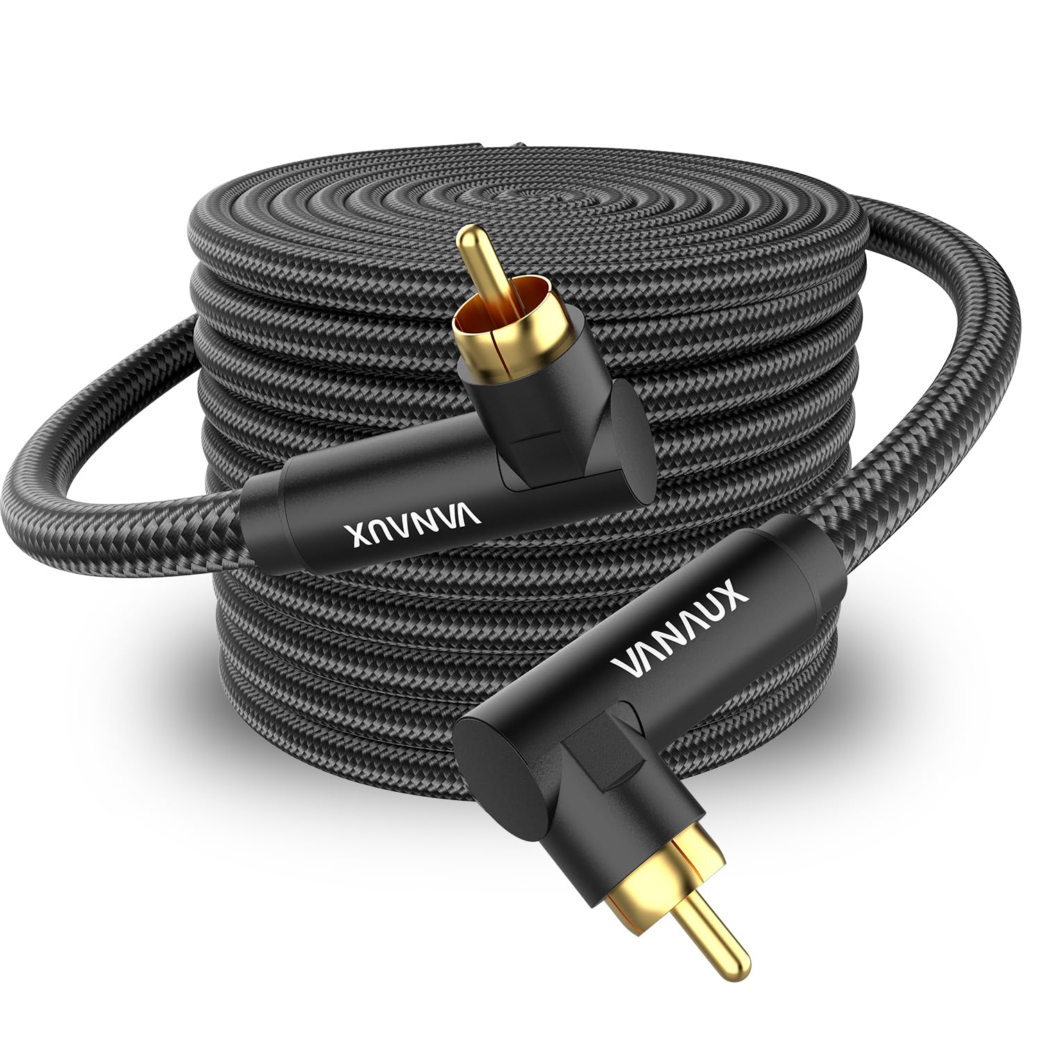 VANAUX Cable de subwoofer RCA de 90 grados a 90 grados, cable de audio coaxial digital para cine en casa, barra de sonido, TV, PS4, Xbox y más, negro (26 pies/8 m)