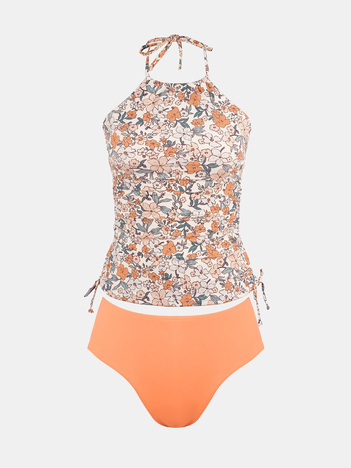 CUPSHE Ensemble tankini deux pièces pour femme - Col haut - Dos nu - Taille moyenne - Cordon de serrage réglable